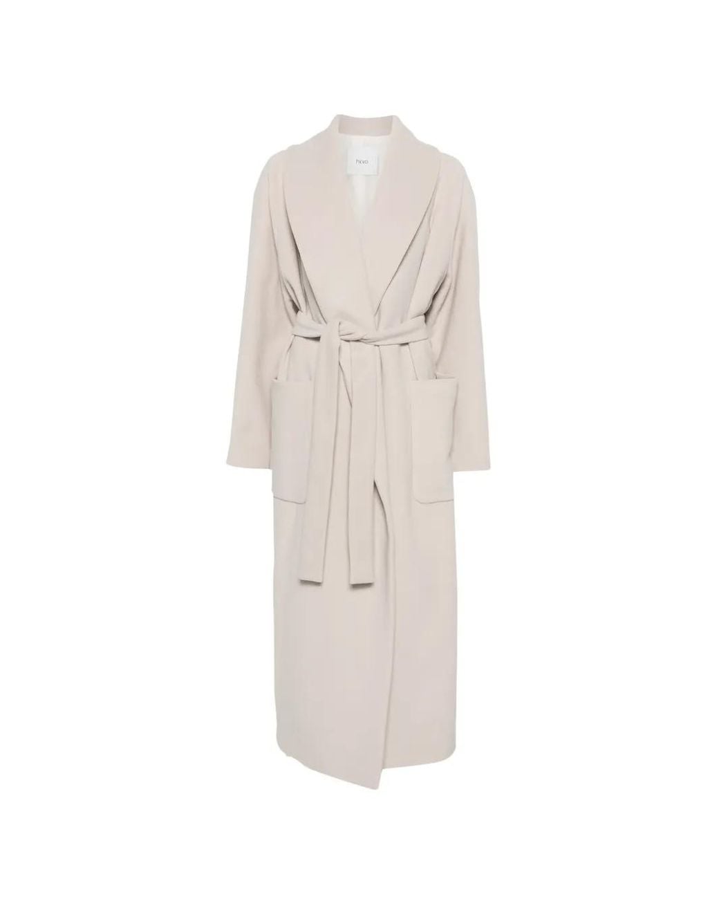 Hevò White Belted Shawl-Collar Coat