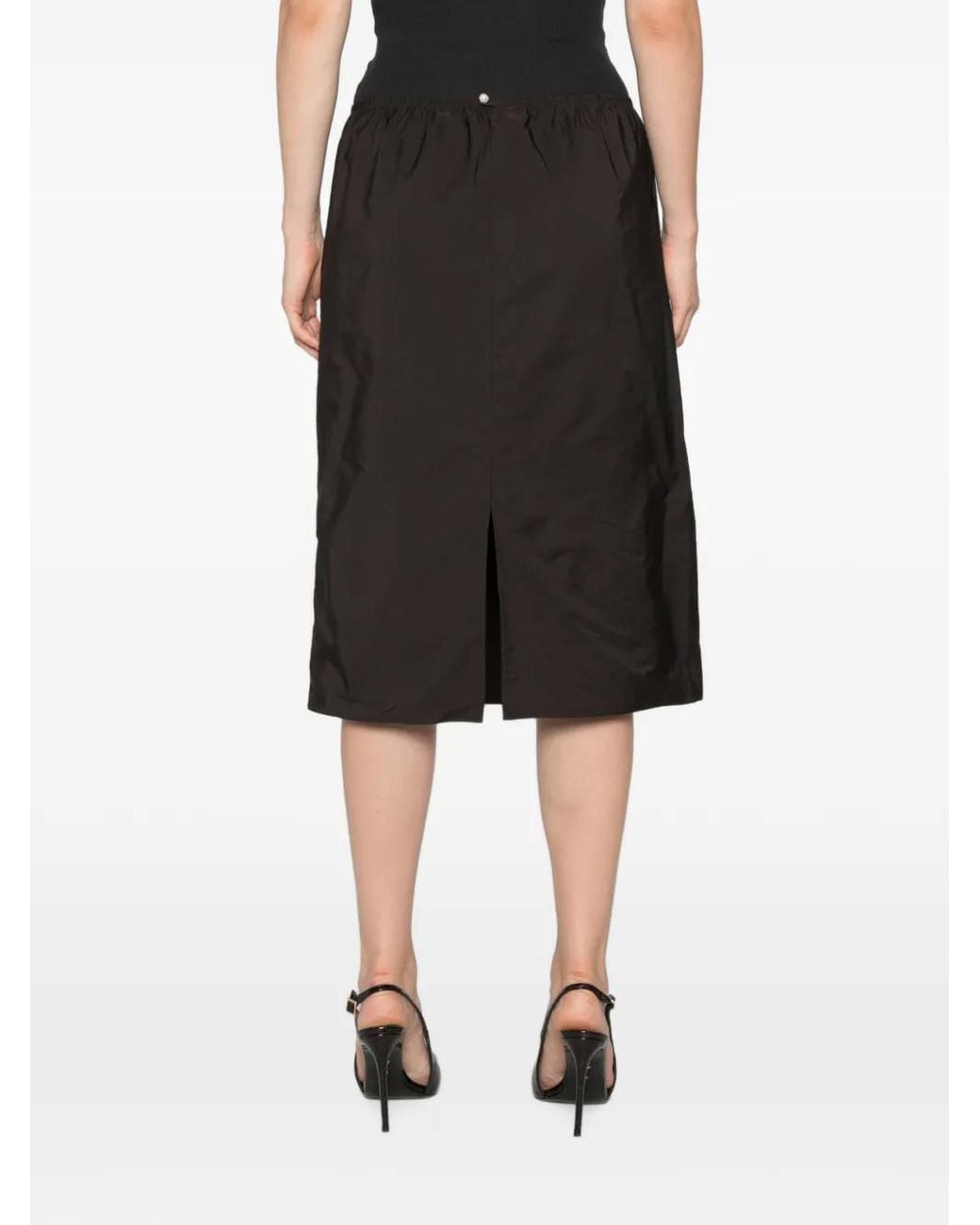 Carven Black Pearl-Embellished Gathered Midi Skirt
