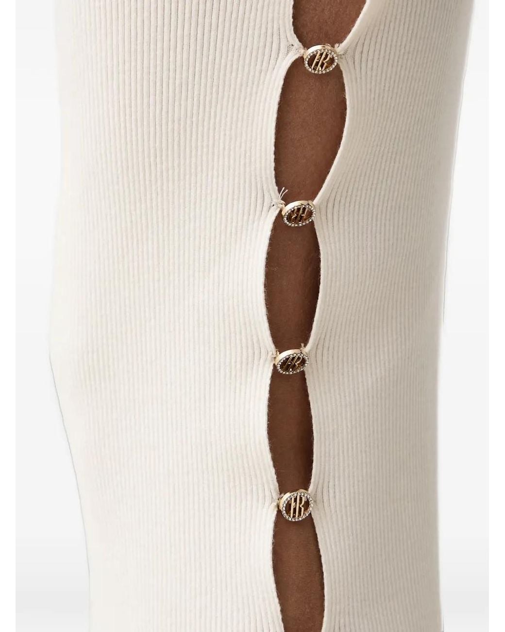Fracomina Natural Ribbed-Knit Cut-Out Midi Skirt