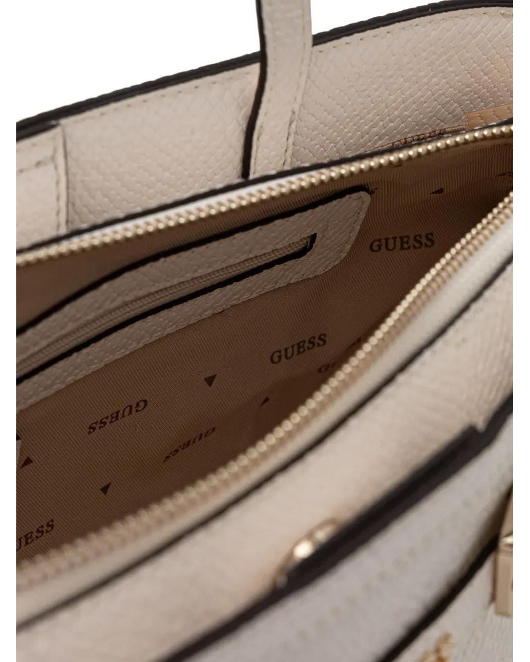 Guess White Buckle-Detail Logo-Charm Tote Bag