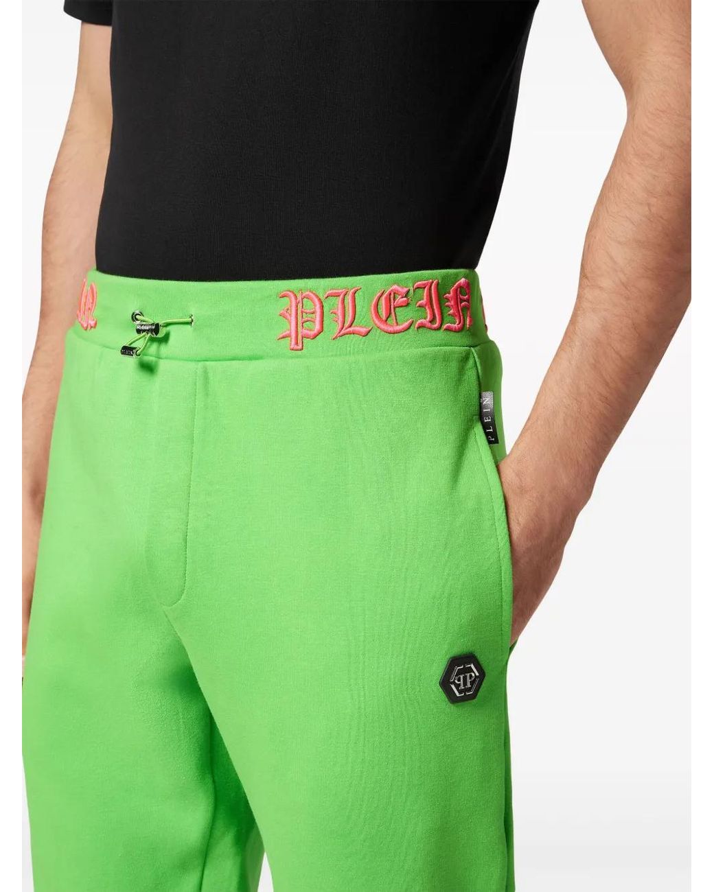 Philipp Plein Green Skull And Bones Logo-Waistband Track Pants for men