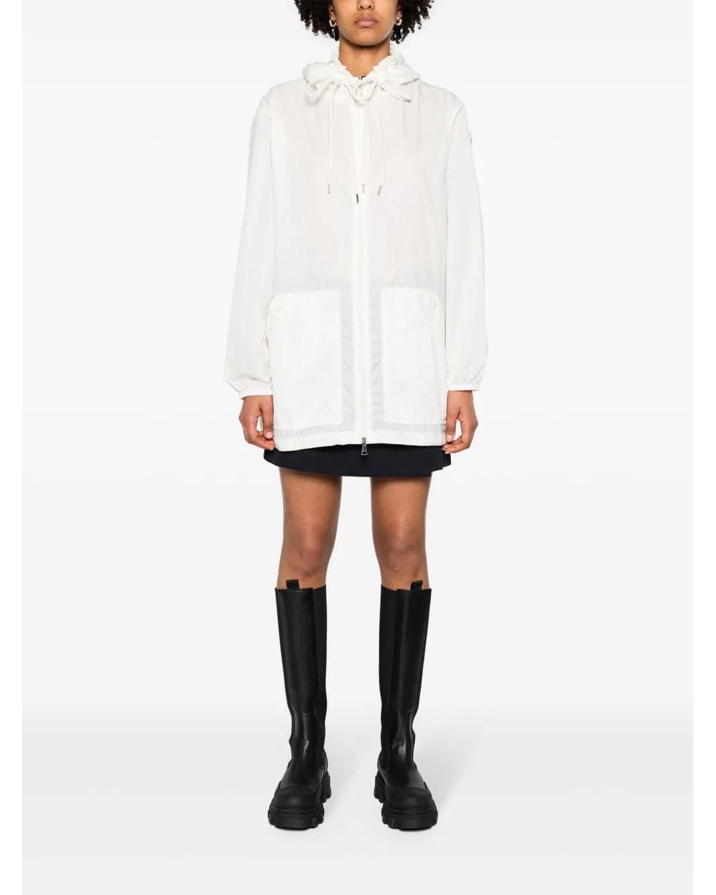 Moncler White Mesh-Panels Hooded Jacket