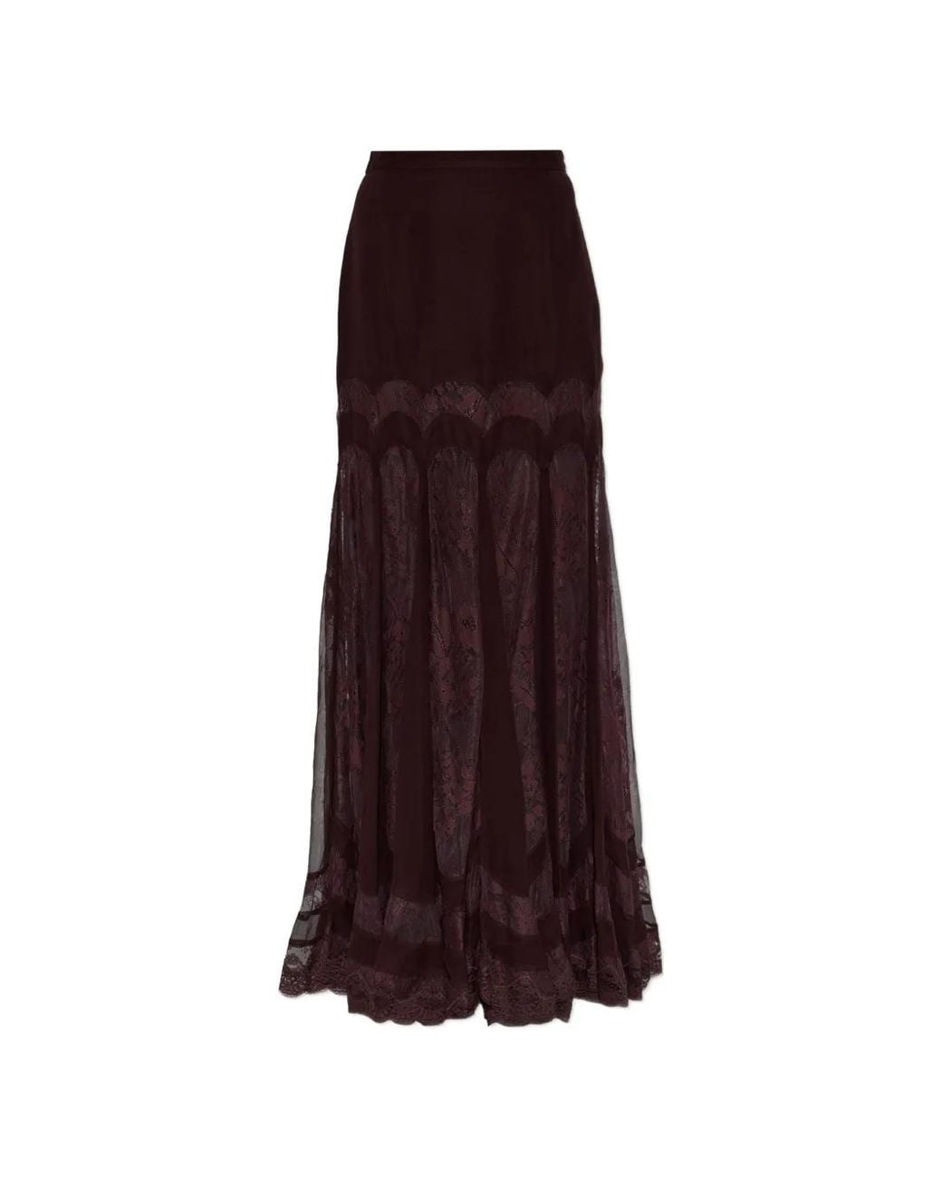 Zimmermann Purple Lace-Insert Silk Maxi Skirt