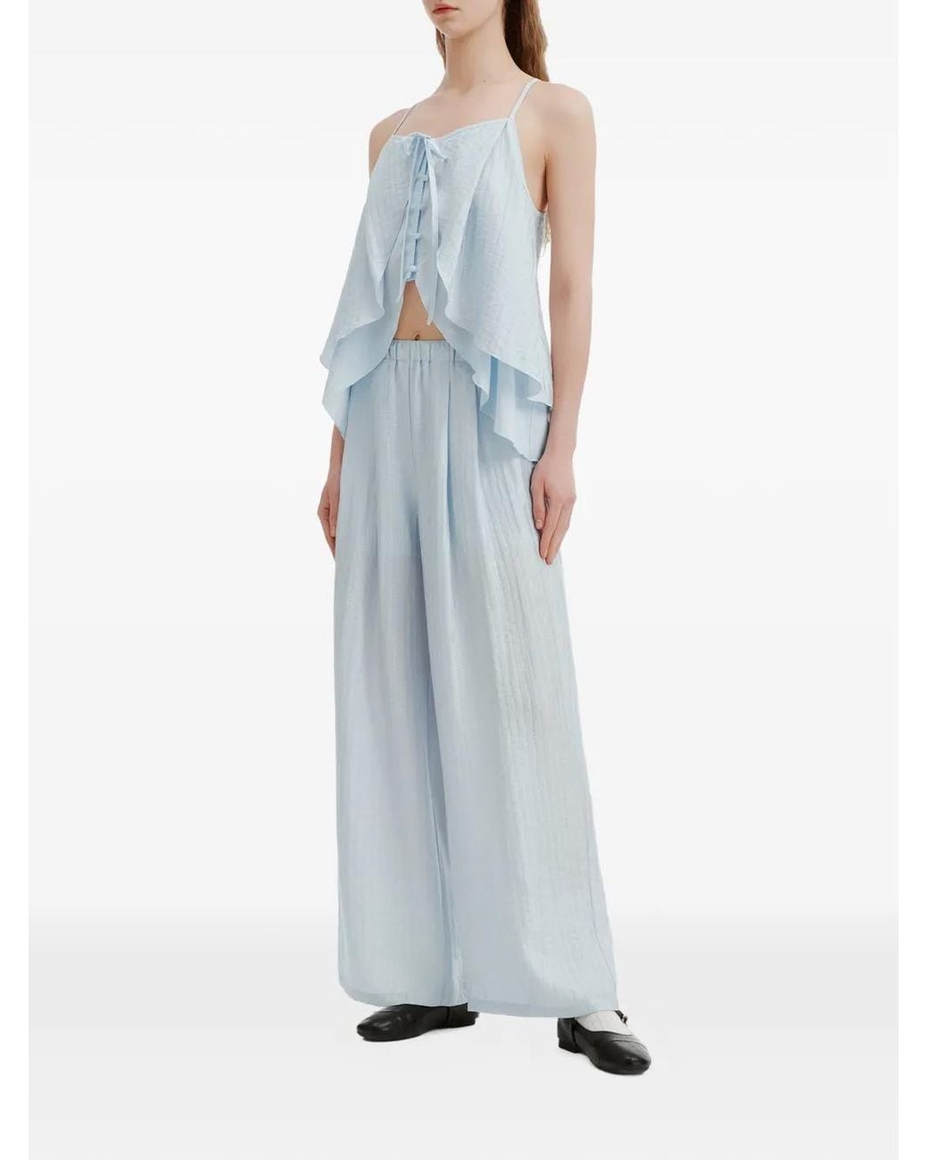 B+ AB Blue Ruffled Button-Front Jumpsuit