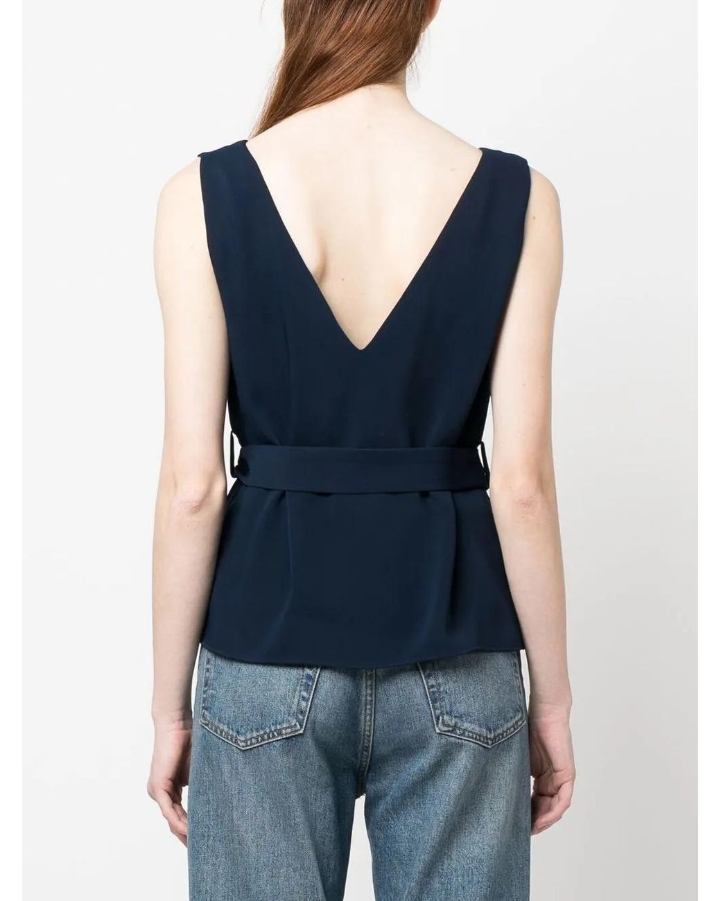 P.A.R.O.S.H. Blue Sleeveless Belted Top