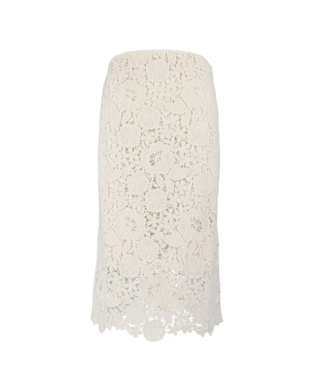 ERMANNO FIRENZE White Floral-Lace Skirt