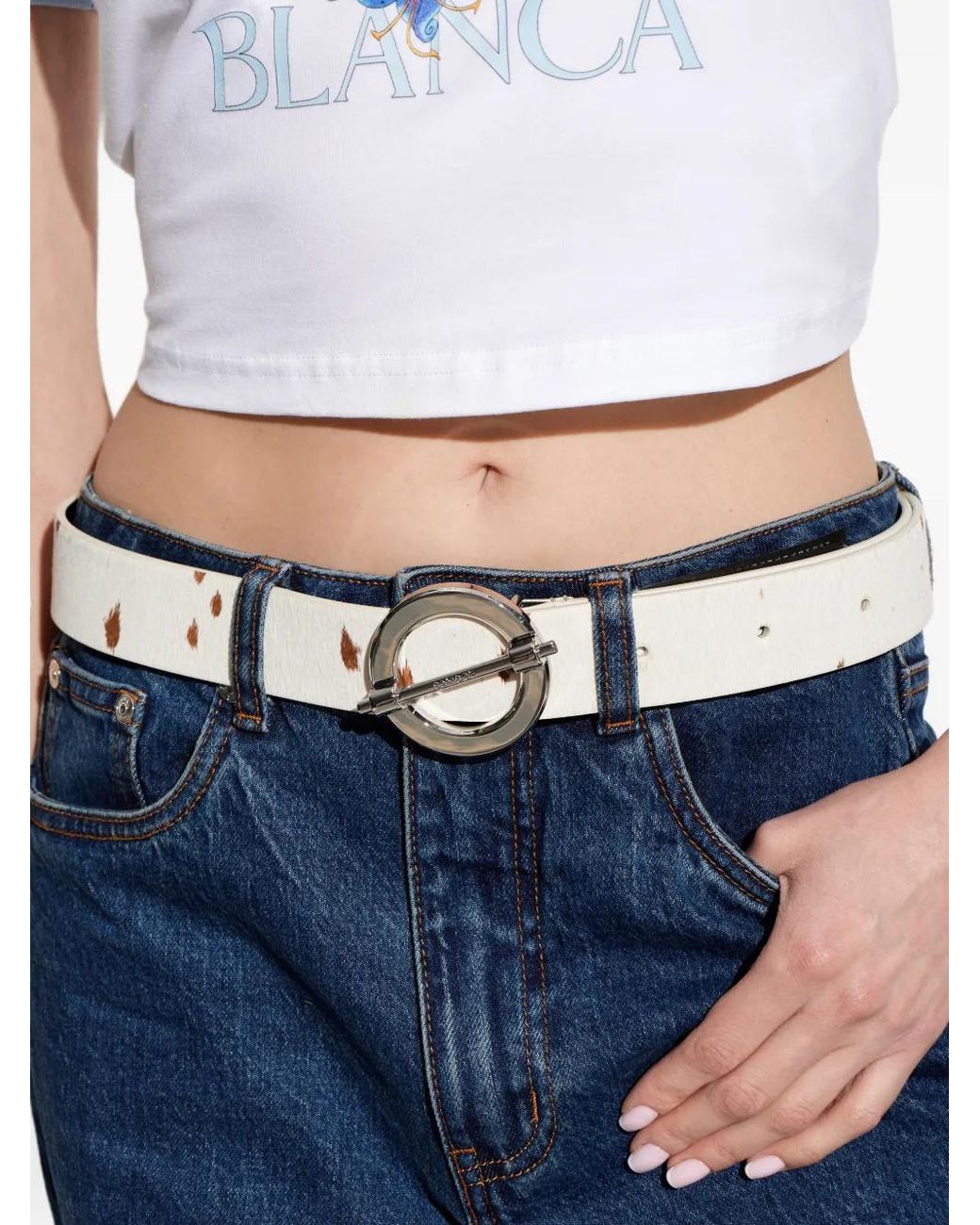 Samsøe & Samsøe White Circle-Buckle Dotted Belt