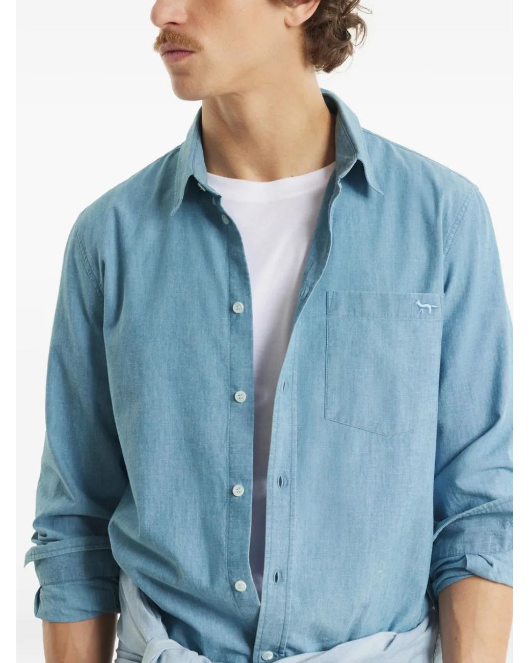 Maison Kitsuné Hemd mit aufgestickter Tasche in Blue für Herren