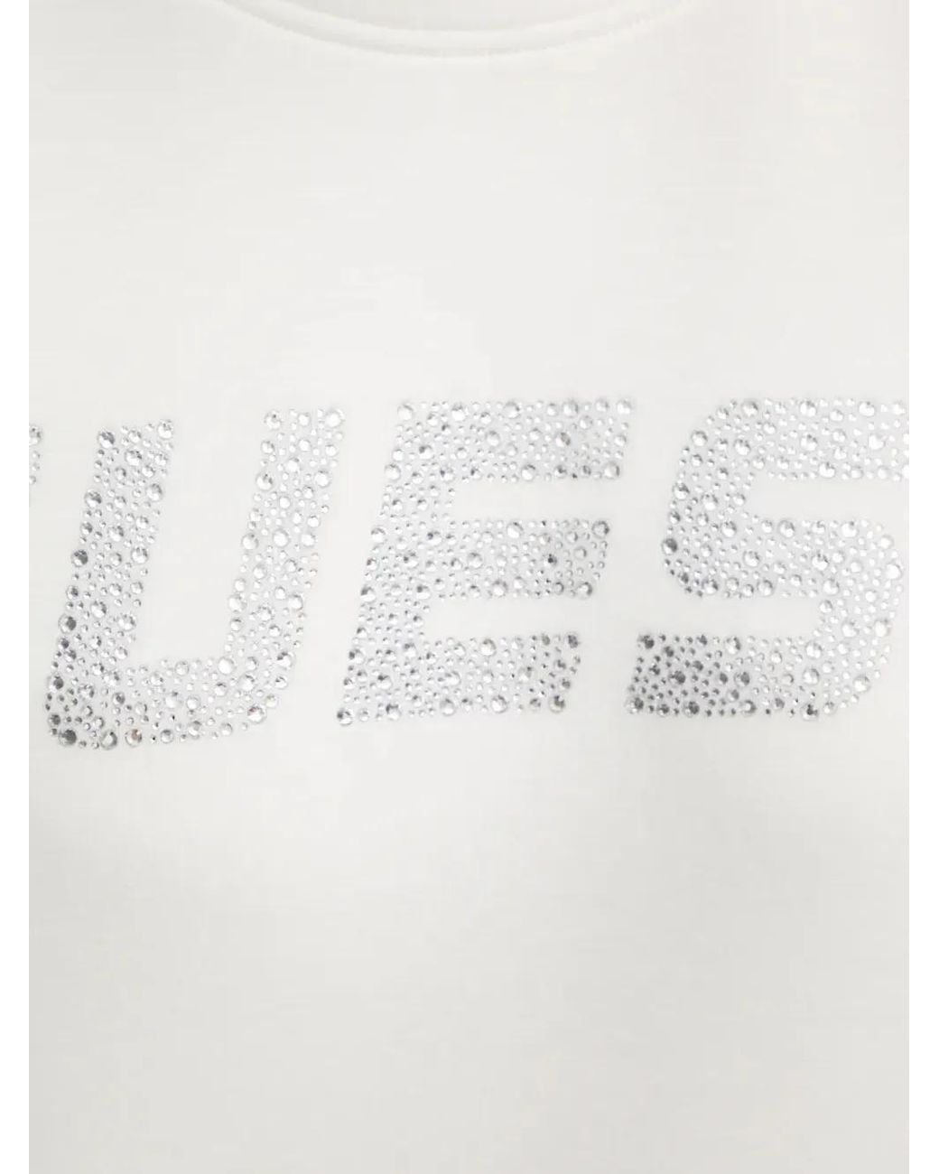 Guess White Cecilia Crystal-Logo Sweatshirt