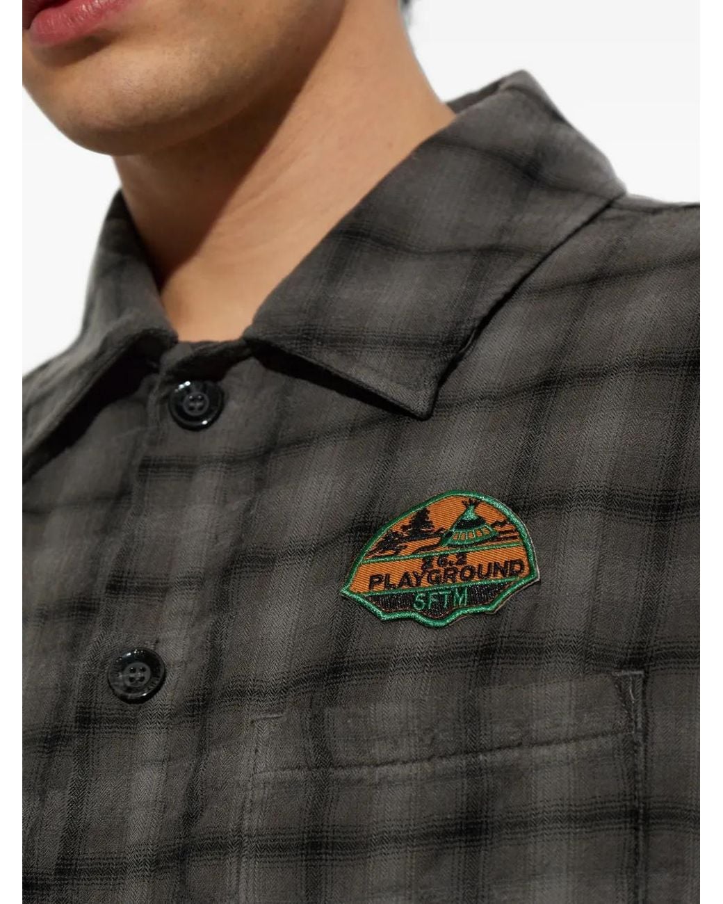 Song For The Mute Black Quilted Checked Shirt Jacket for men