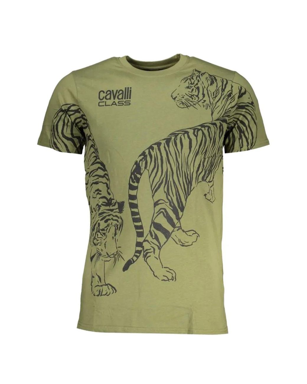 Roberto Cavalli Green Tiger-Print T-Shirt for men