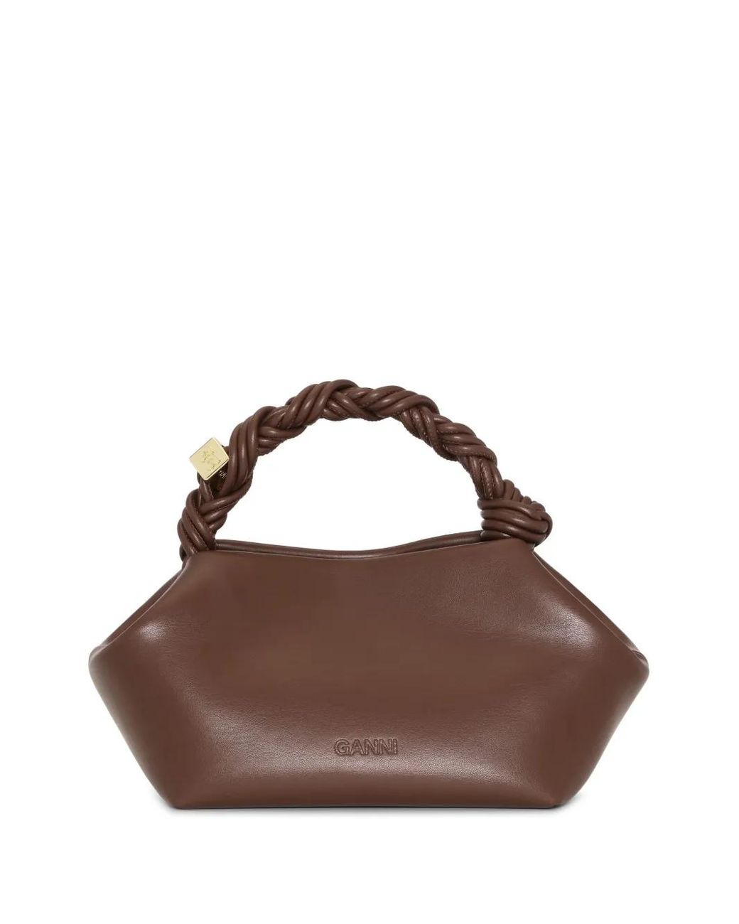 Ganni Brown Small Bou Braided-Handle Tote Bag