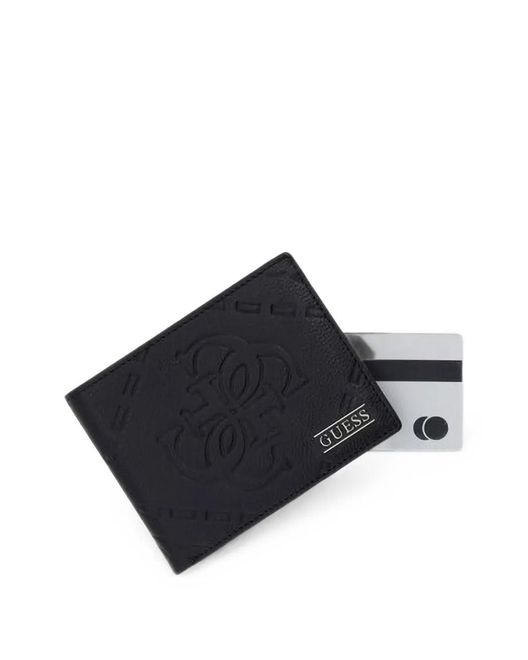 Guess Black Boston Logo-Embossed Bifold Leather Wallet for men