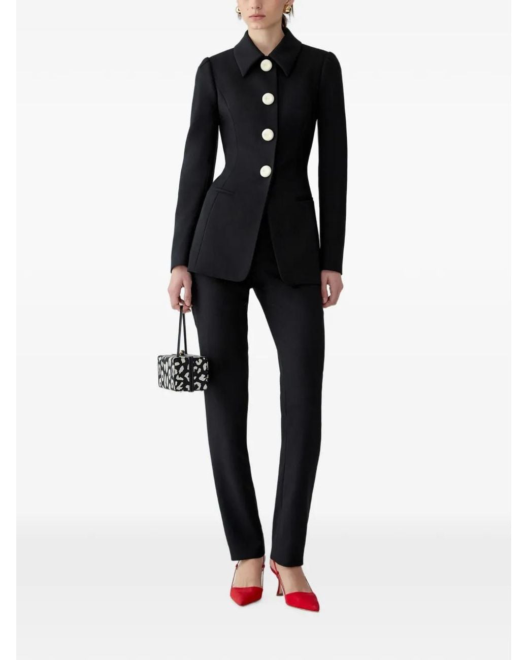 Carolina Herrera Black Point-Collar Button-Up Jacket
