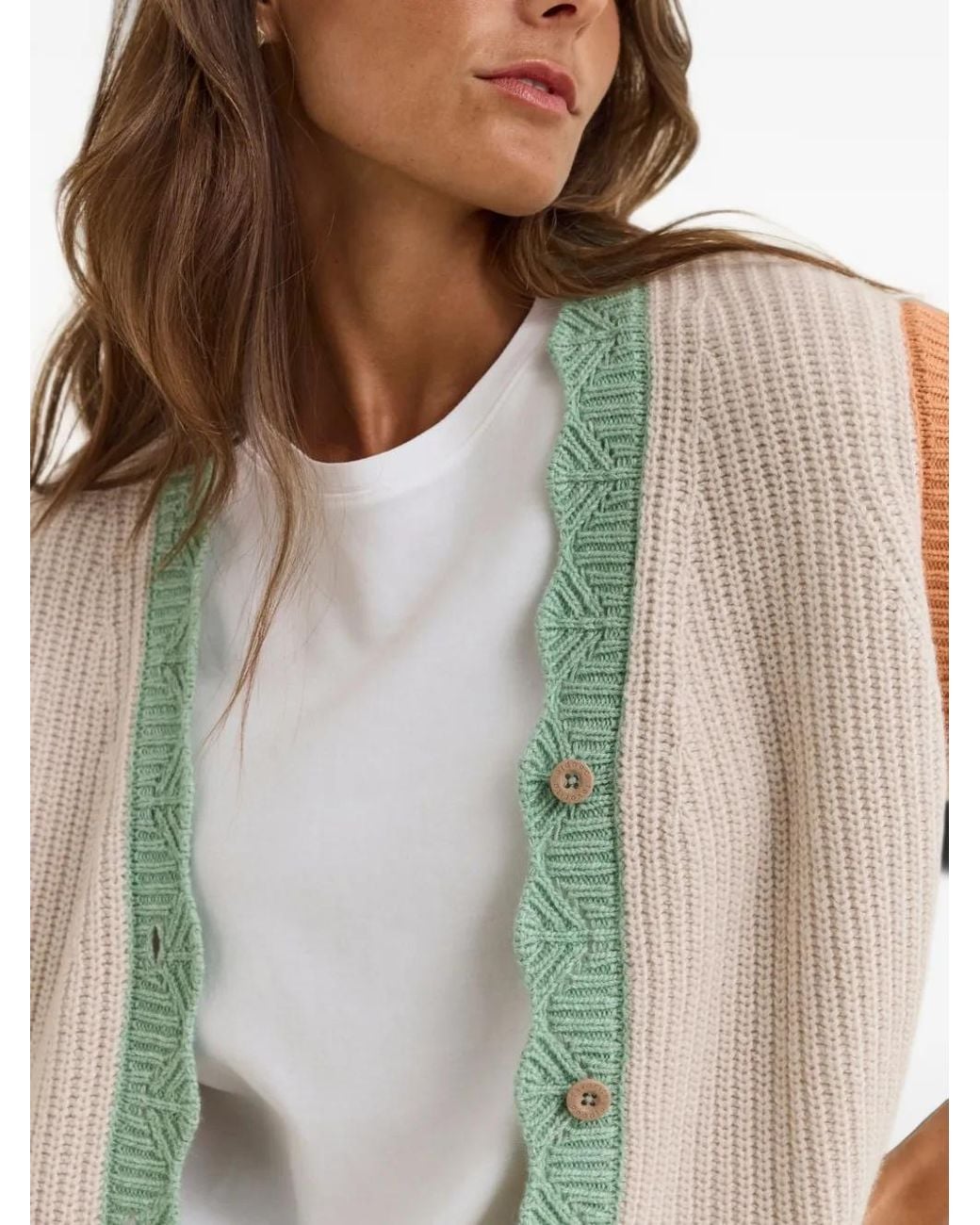 Favorite People Gray Cardigan Color-Block Fairground À Ourlets Festonnés