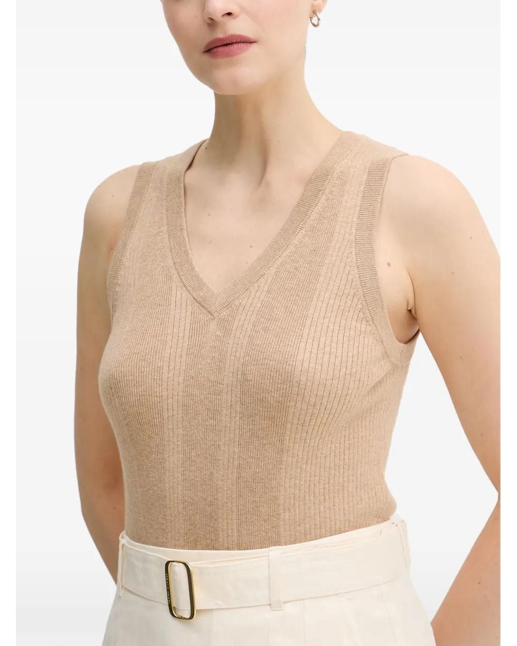 Mos Mosh White Mmrelena Tani Ribbed-Knit V-Neck Top