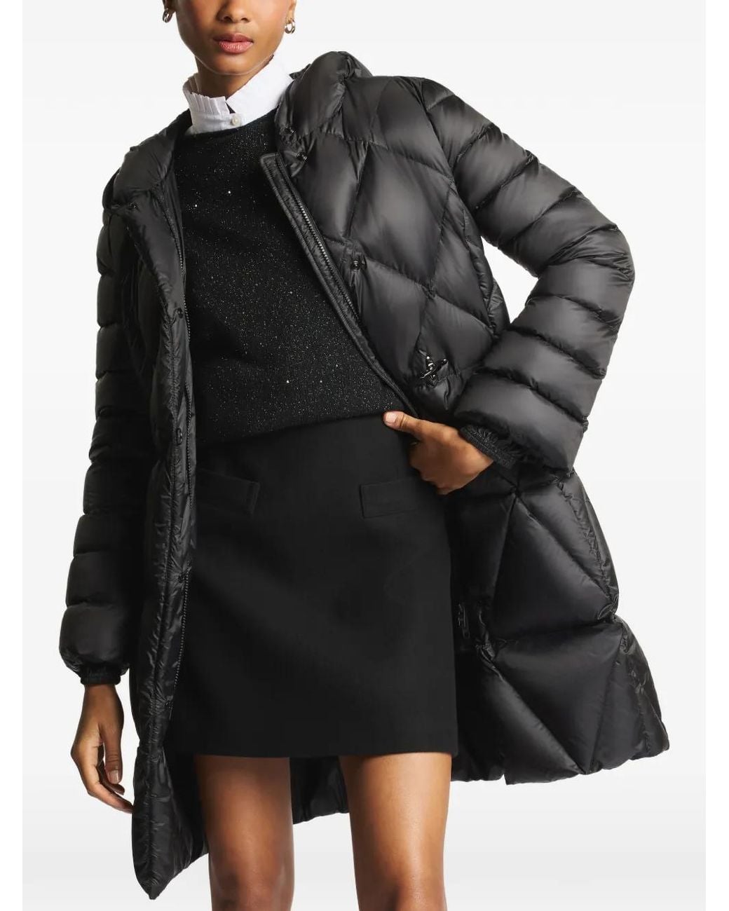 Fay Black Quilted Zip-Up Coat