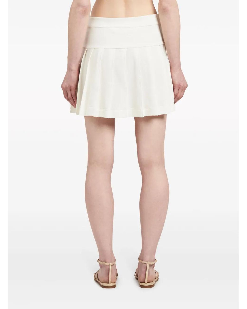 Palm Angels White Monogram-Embroidered Pleated Miniskirt
