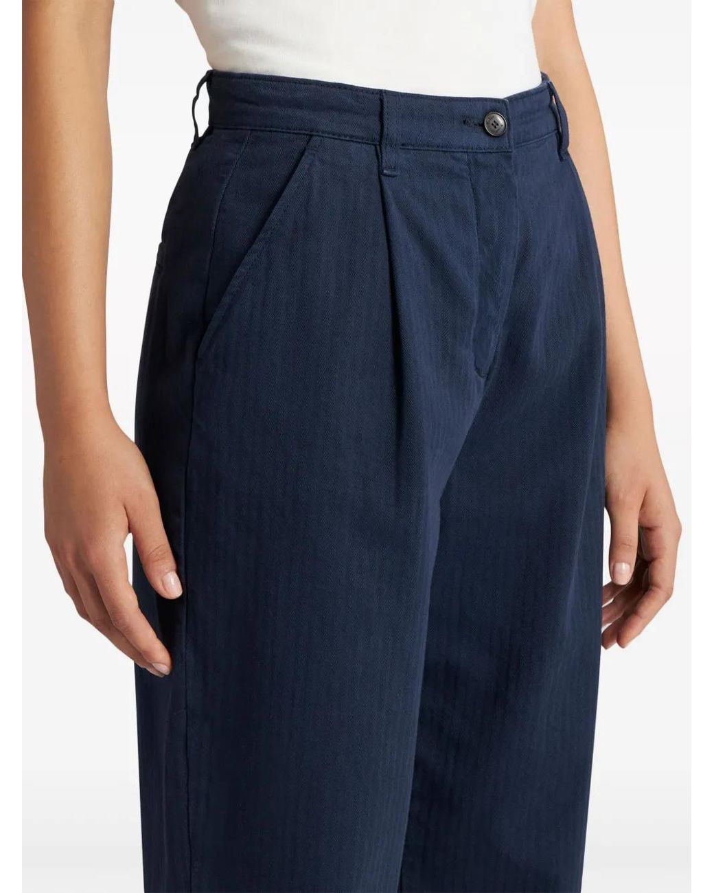 Etro Blue Cropped Herringbone-Pattern Cotton Chinos
