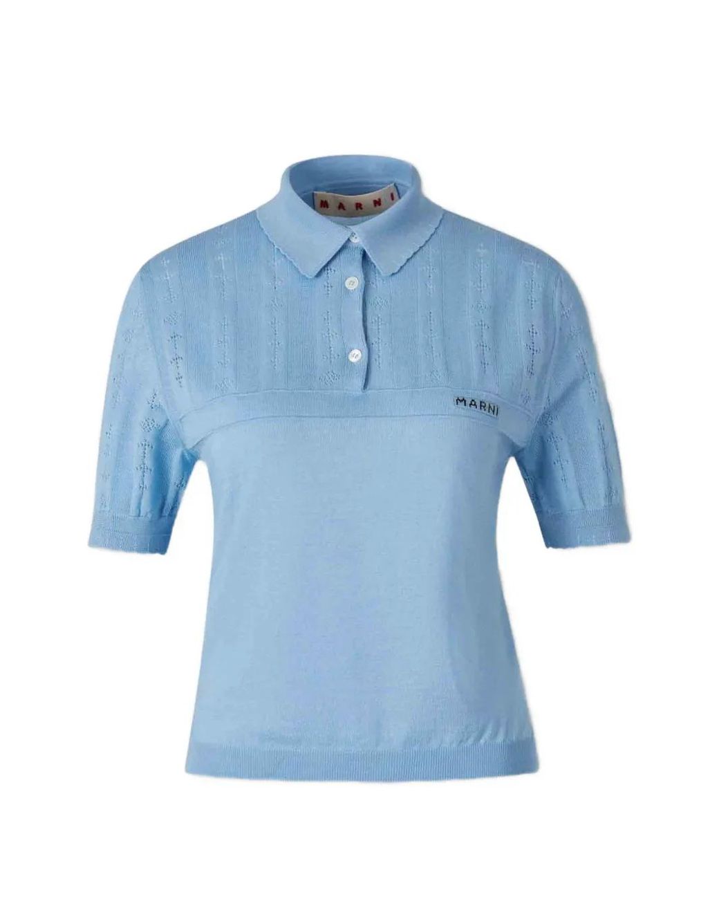 Marni Blue Pointelle-Knit Polo Shirt
