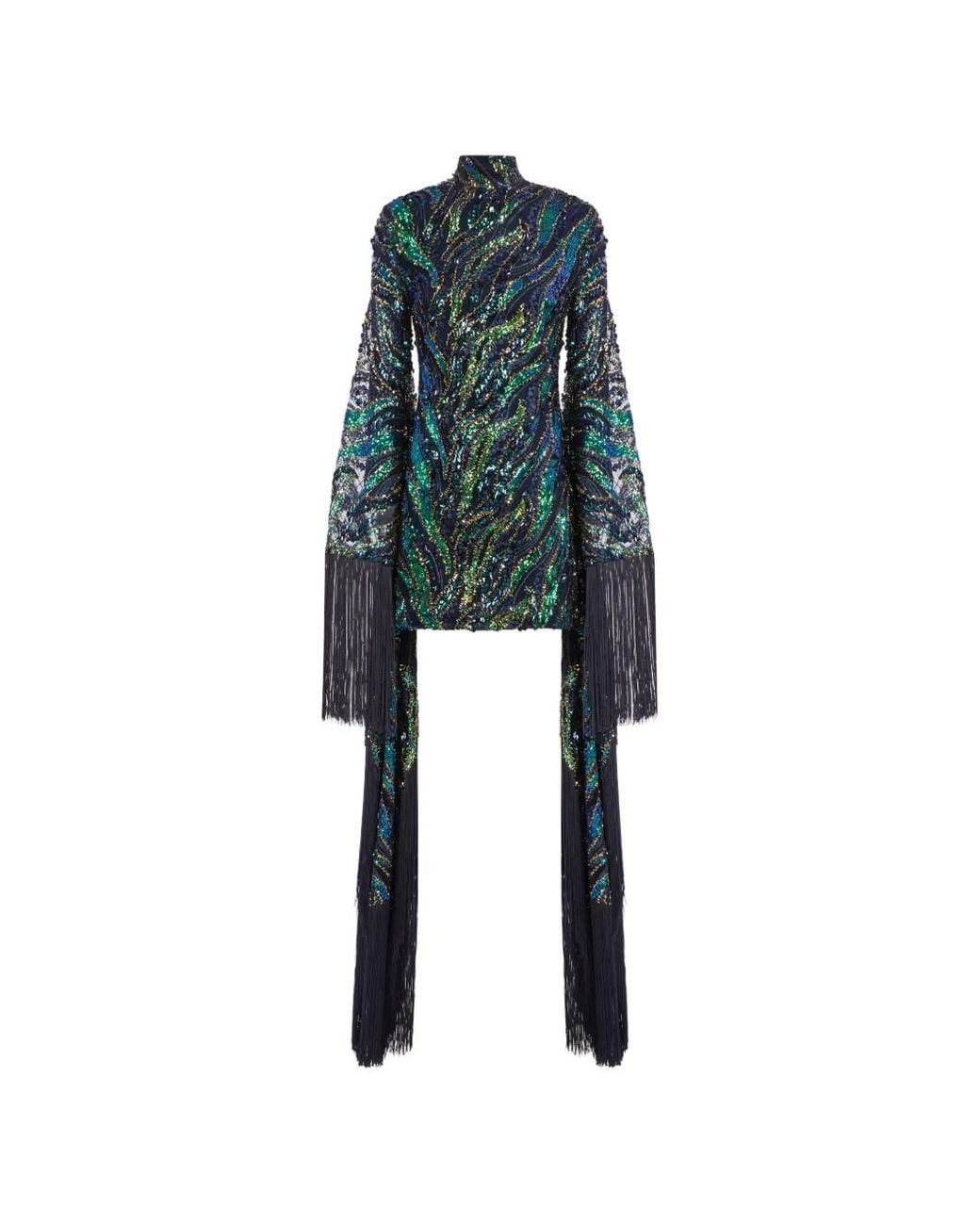 Taller Marmo Green Disco Dragon Fringed Sequin-Embellished Mini Dress