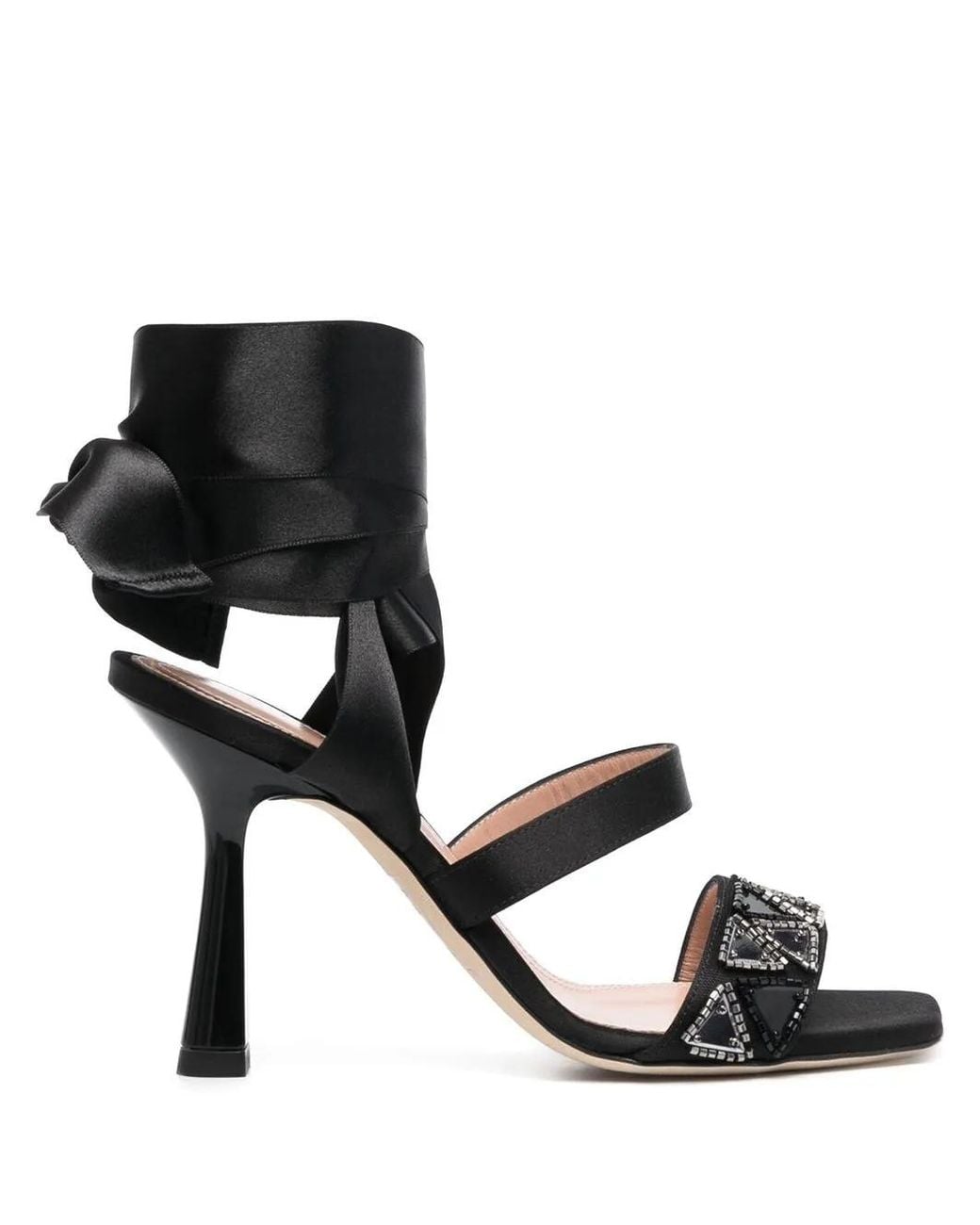 Alberta Ferretti Black 105Mm Bead-Embellished Lace-Up Sandals