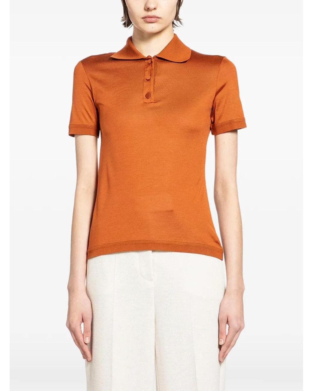 Max Mara Orange Short-Sleeve Silk Polo Shirt
