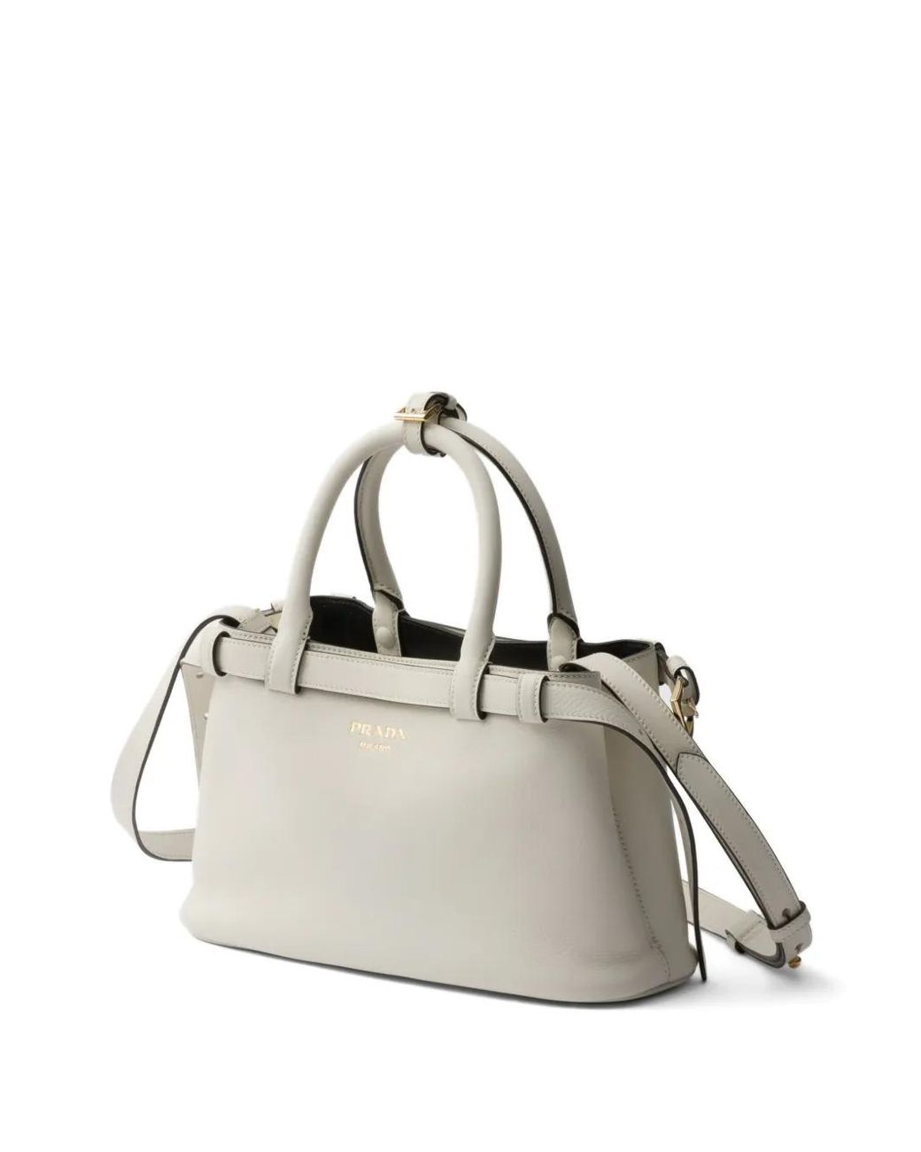 Prada White Small Buckle Tote Bag