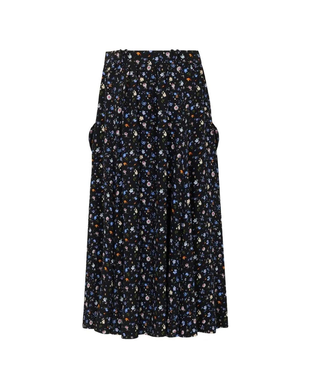 Rabanne Black Printed Crepe Midi Skirt With Signature Front Pockets