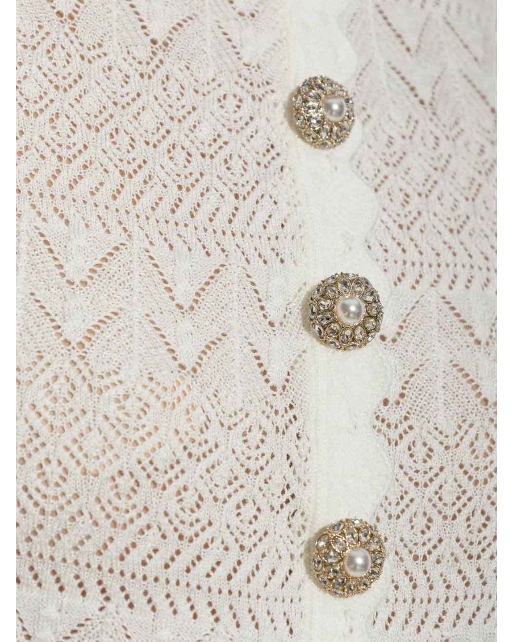 Self-Portrait White Scallop-Edge Pointelle-Knit Cardigan