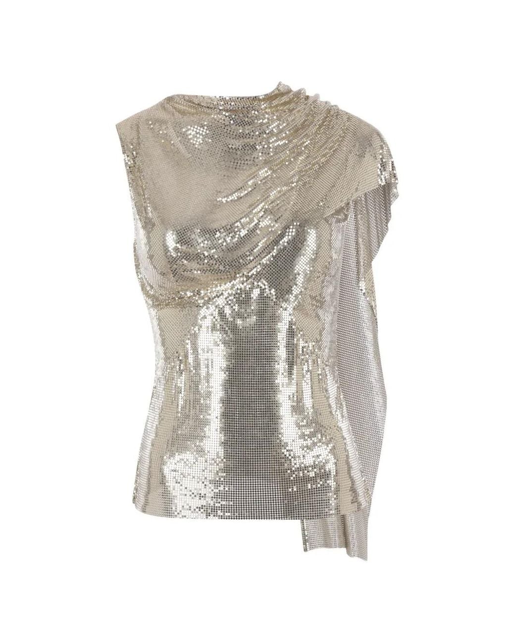 Rabanne Gray Draped Mesh Top