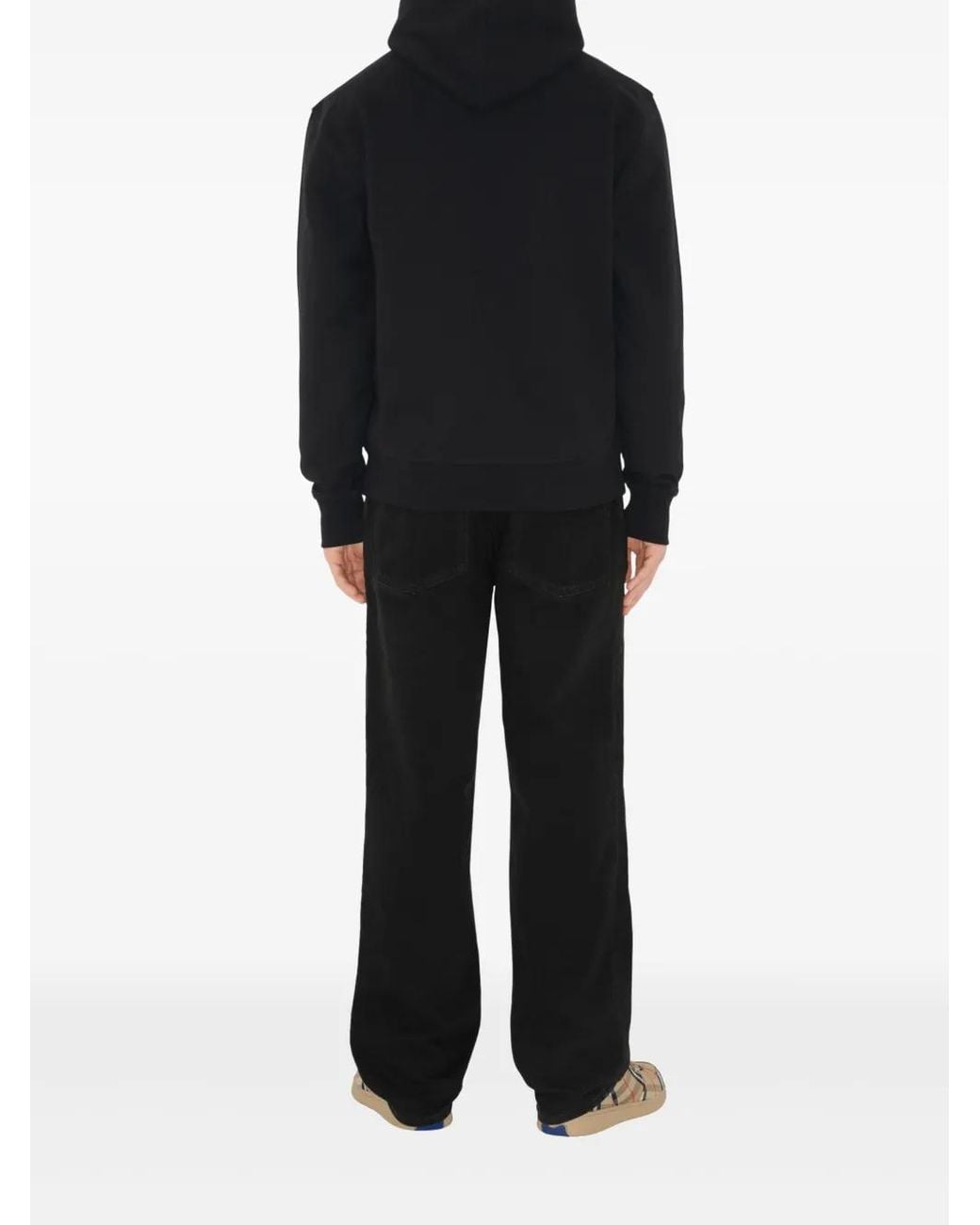 Burberry Black Check Label Cotton Hoodie for men