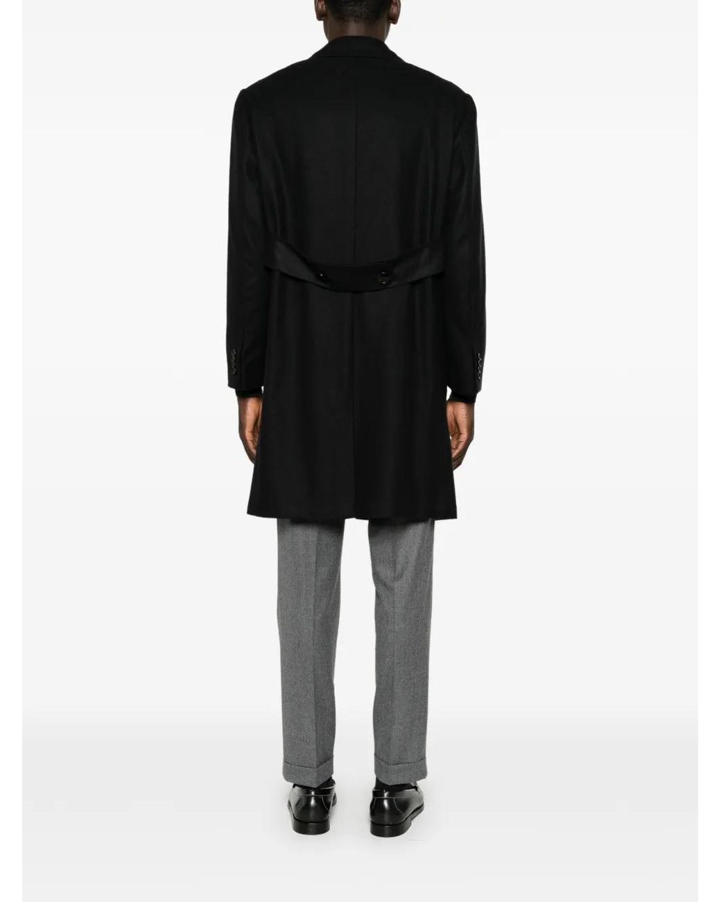Kiton Black Manteau En Cachemire À Simple Boutonnage for men