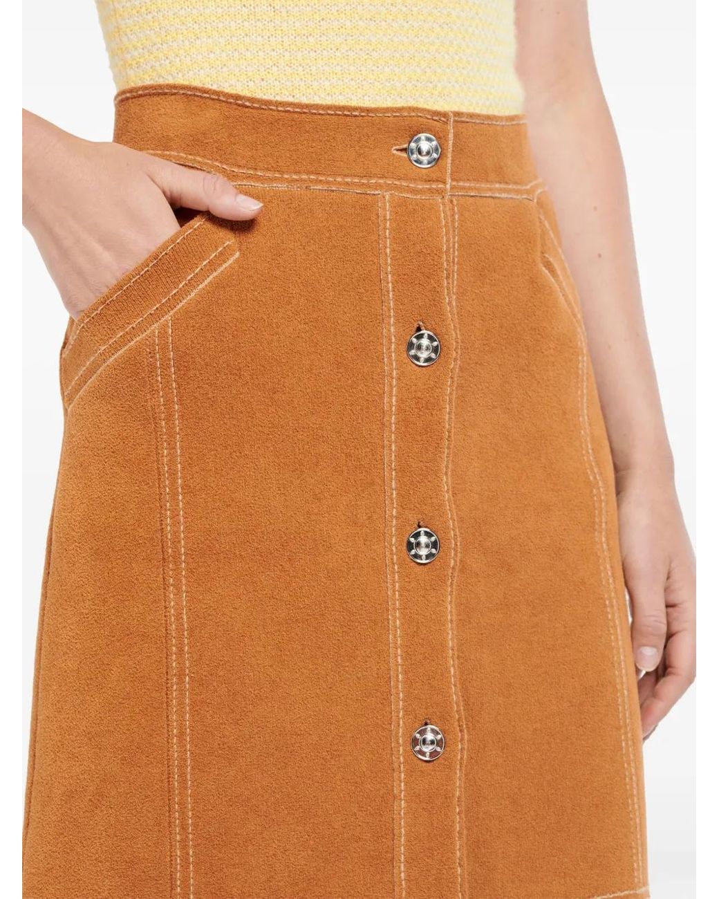 Barrie Orange High-Waisted Midi Skirt