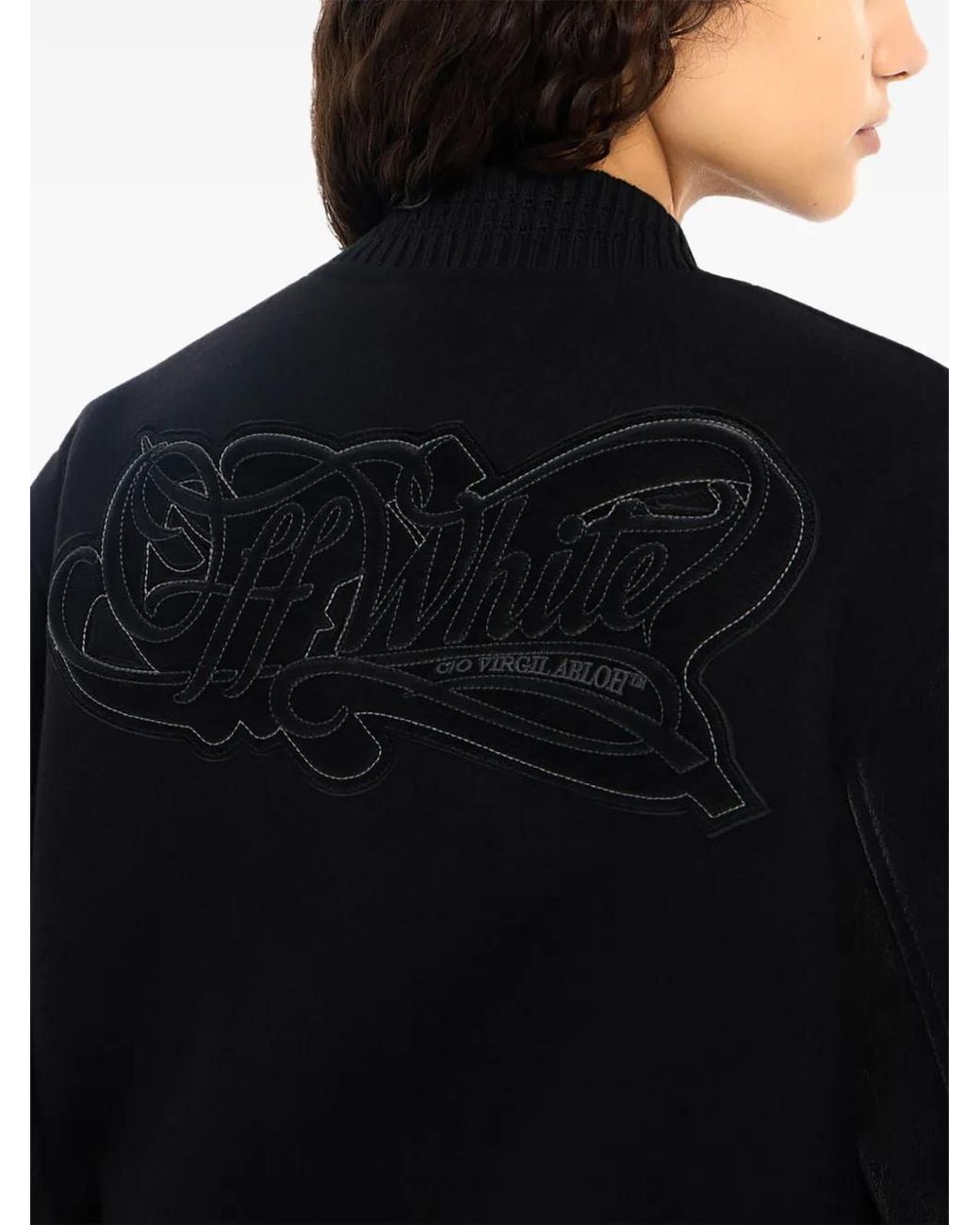 Off-White c/o Virgil Abloh Black Velvet-Coated Varsity Jacket