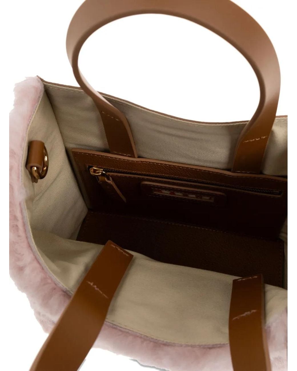 Borsa tote in shearling e pelle di Marni in Pink