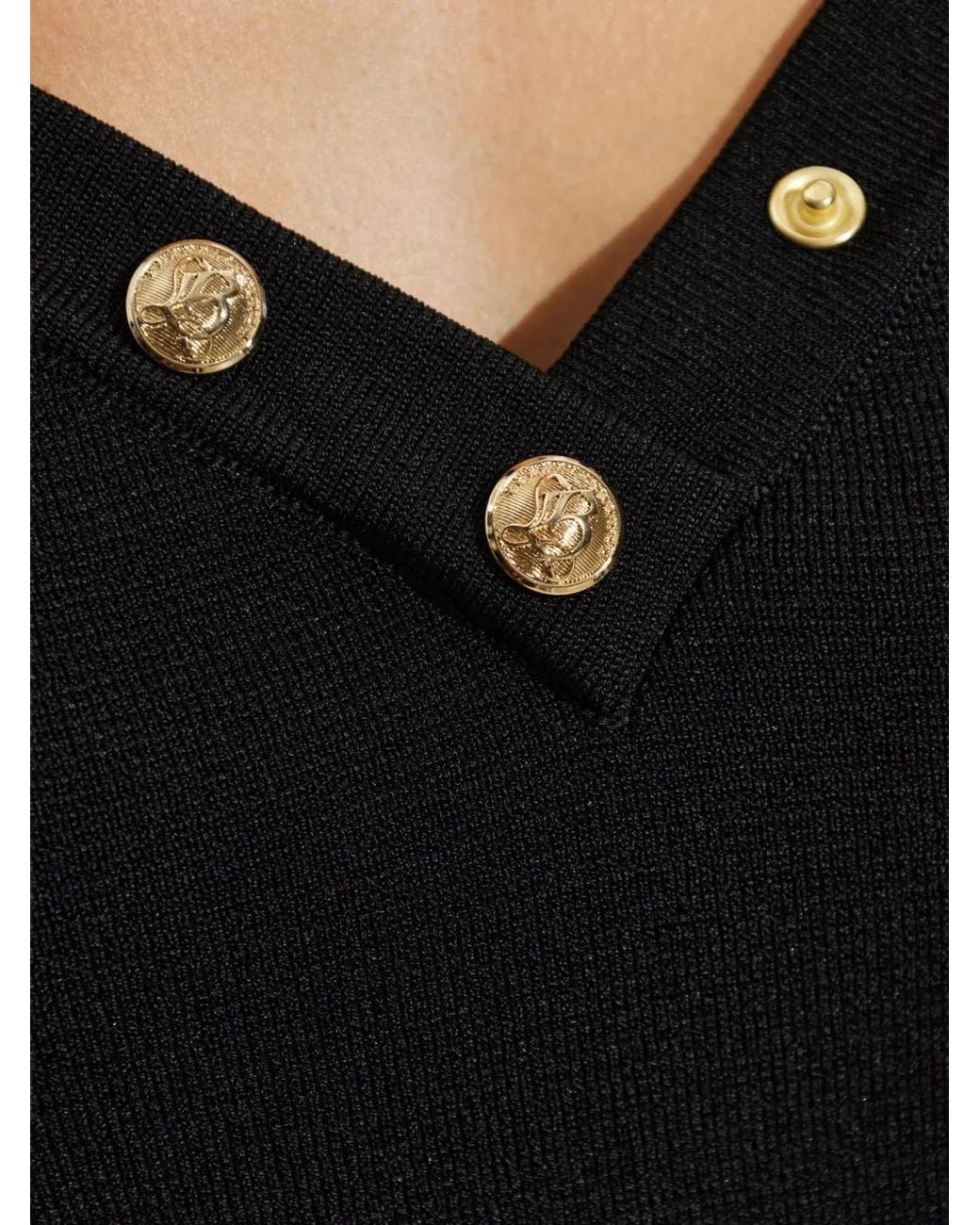 Balmain Black Button-Embellished Padded-Shoulder Mini Dress