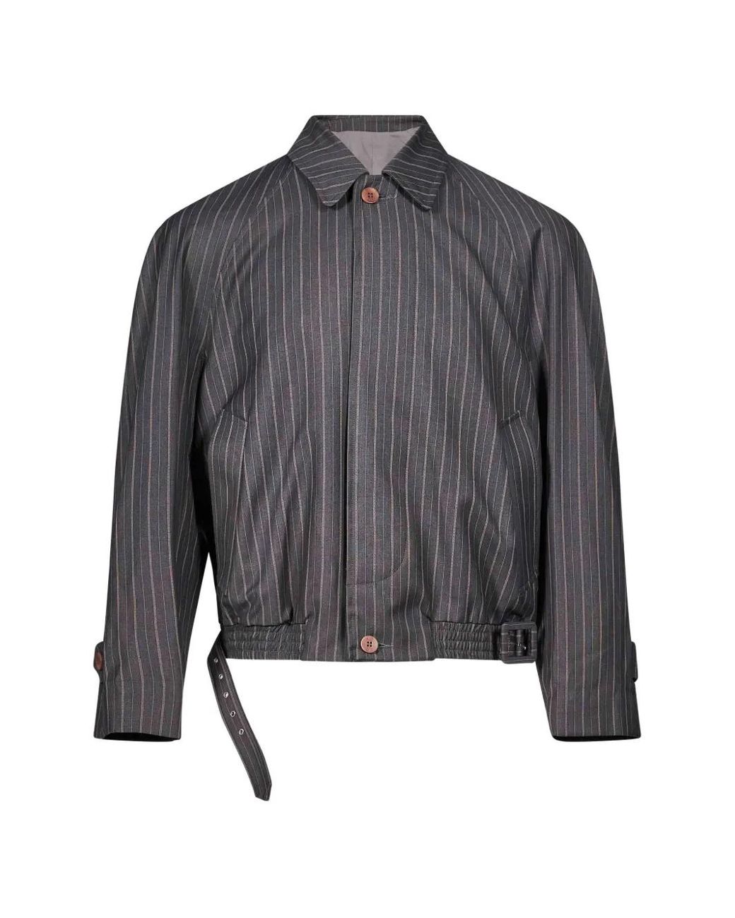 Magliano Gray Pinstripe-Pattern Belted Jacket for men