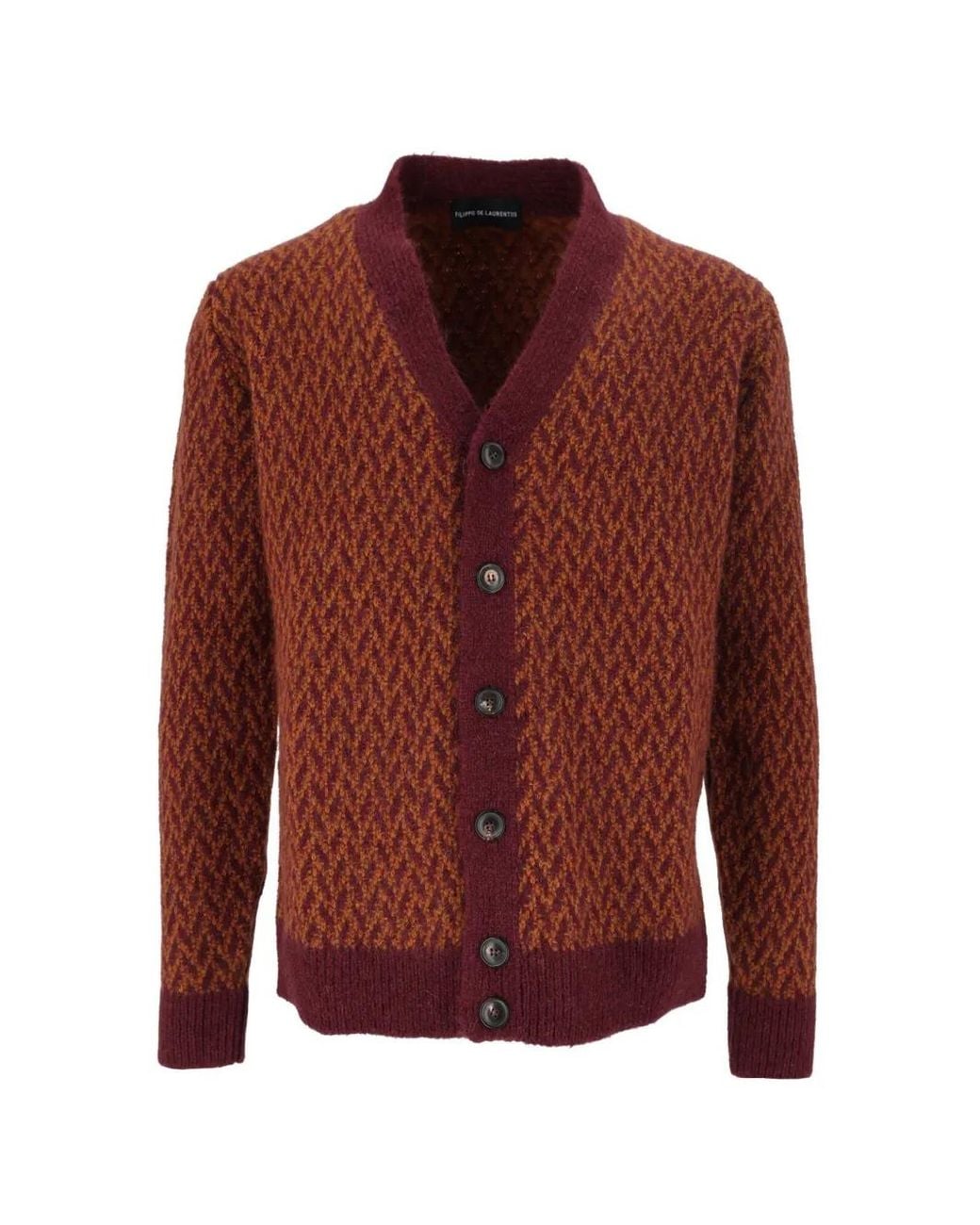 FILIPPO DE LAURENTIIS Red Herringbone-Pattern Cardigan for men