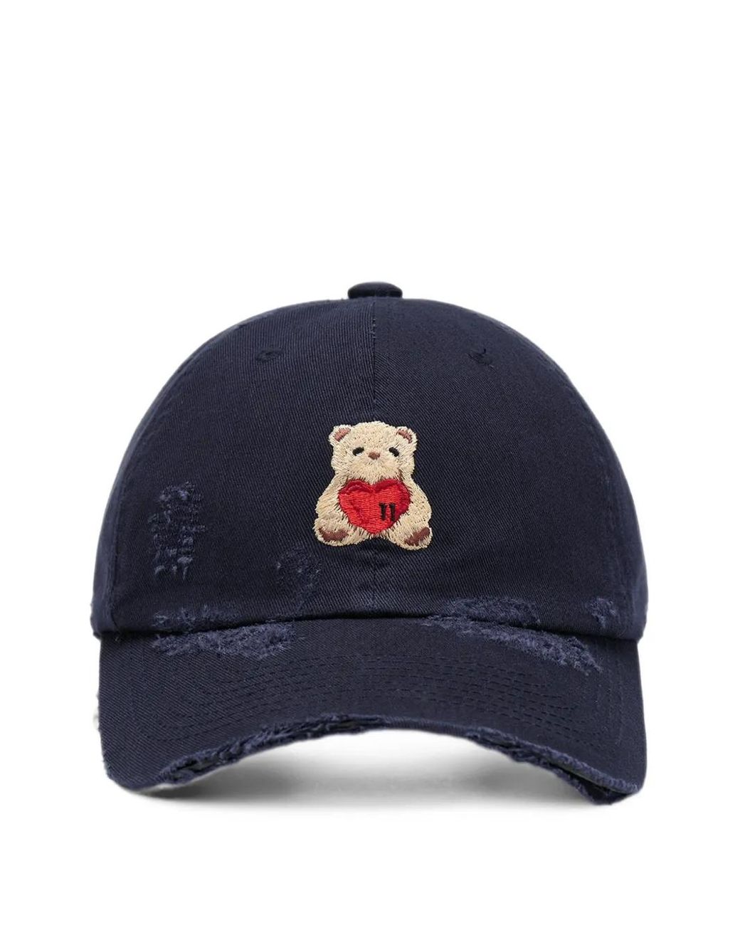 we11done Blue Distressed Teddy-Bear Baseball Cap