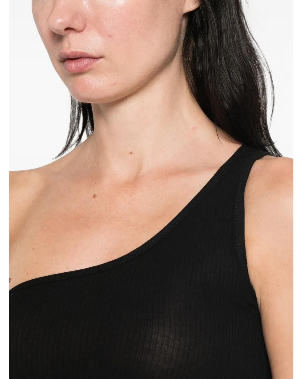 Baserange Asymmetrische Geribbelde Top in het Black