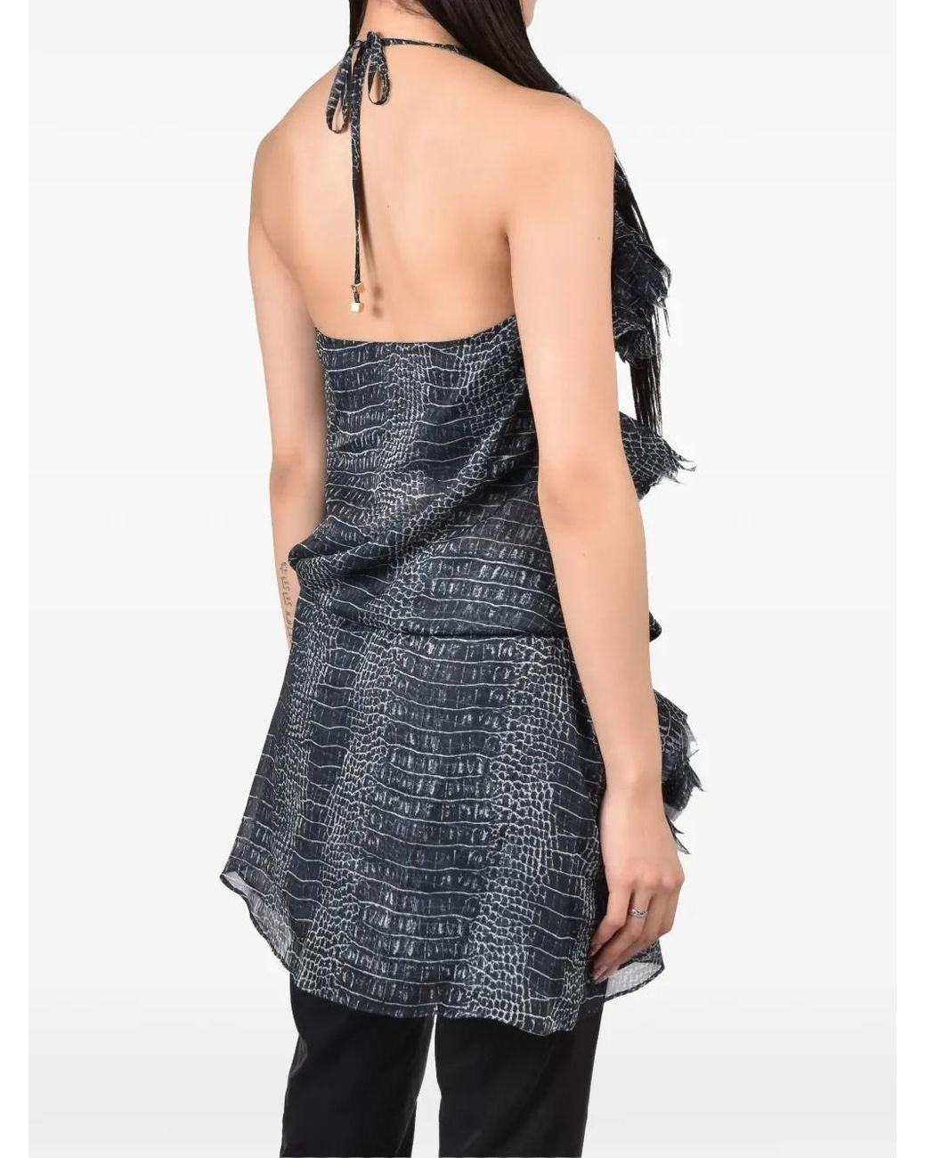 Room Service Pjs Blue Ruffled Croc-Effect Mini Dress