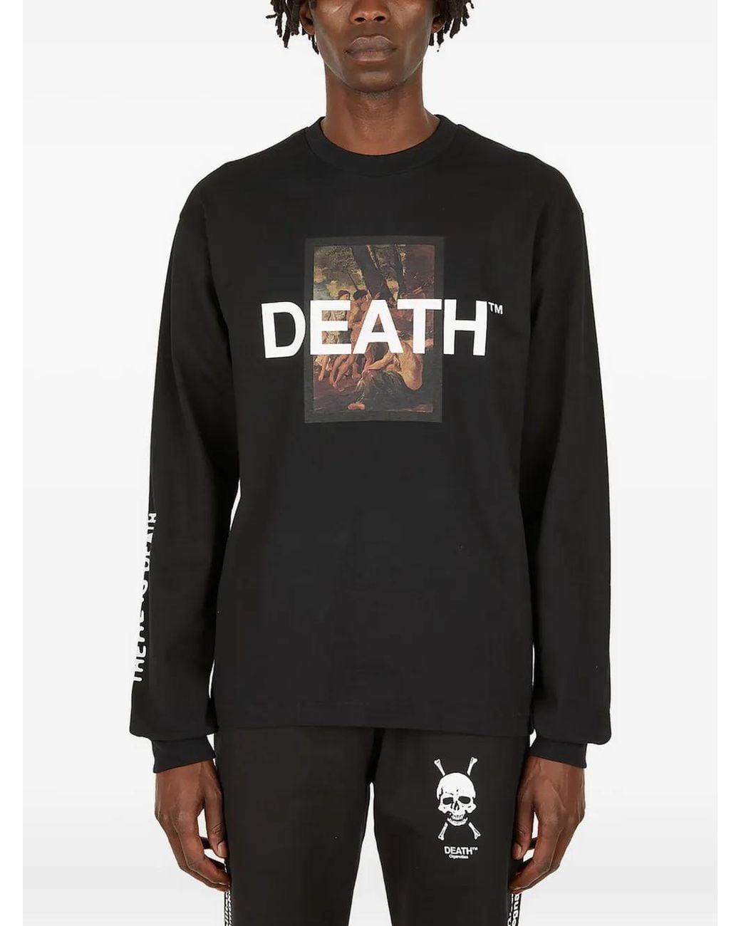 Death Cigarettes Black Graphic-Print Long-Sleeve T-Shirt for men
