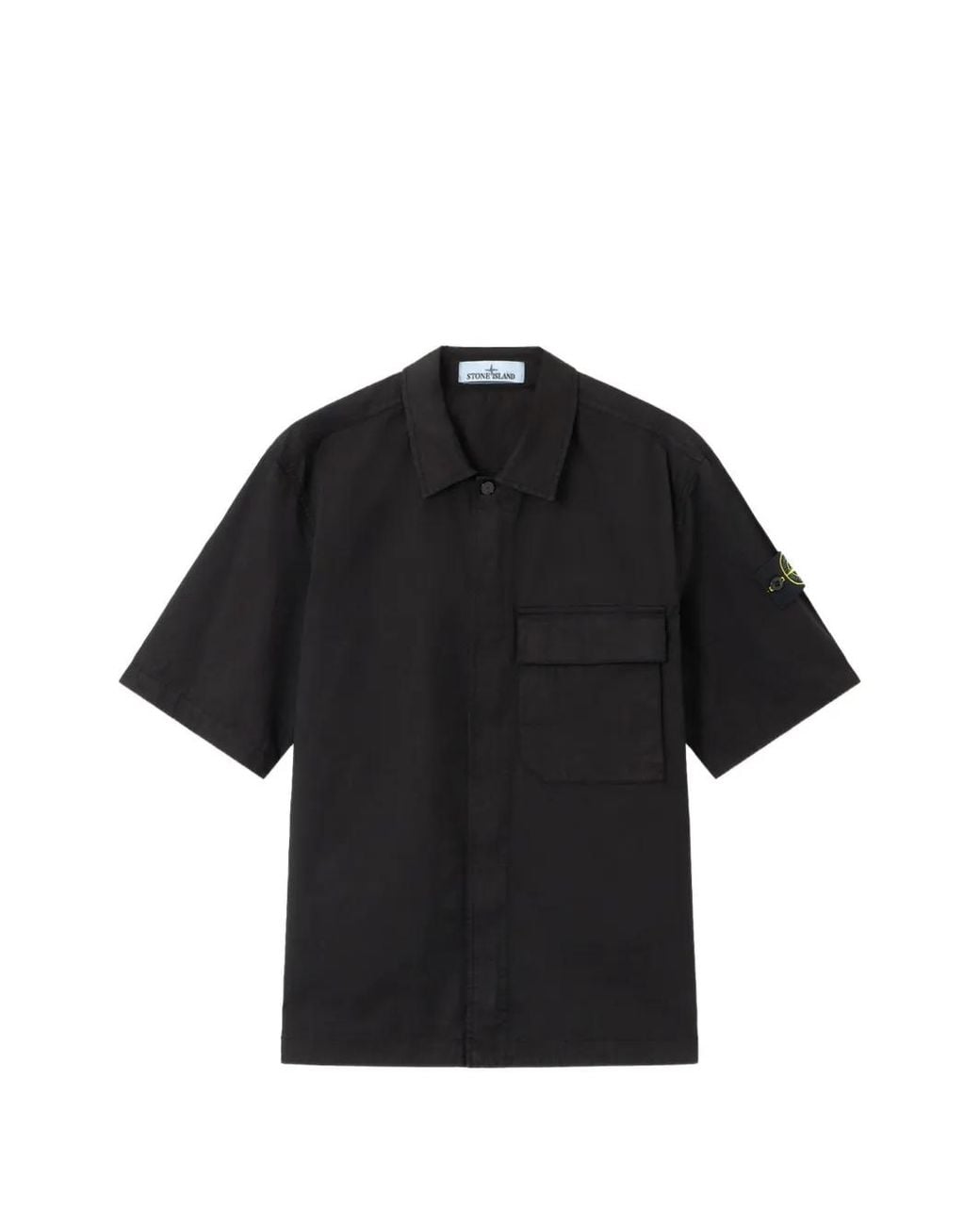 Stone Island Black 1100025 Stretch Organic Cotton Twill Short-Sleeve Shirt With Dual Chest Pocket for men