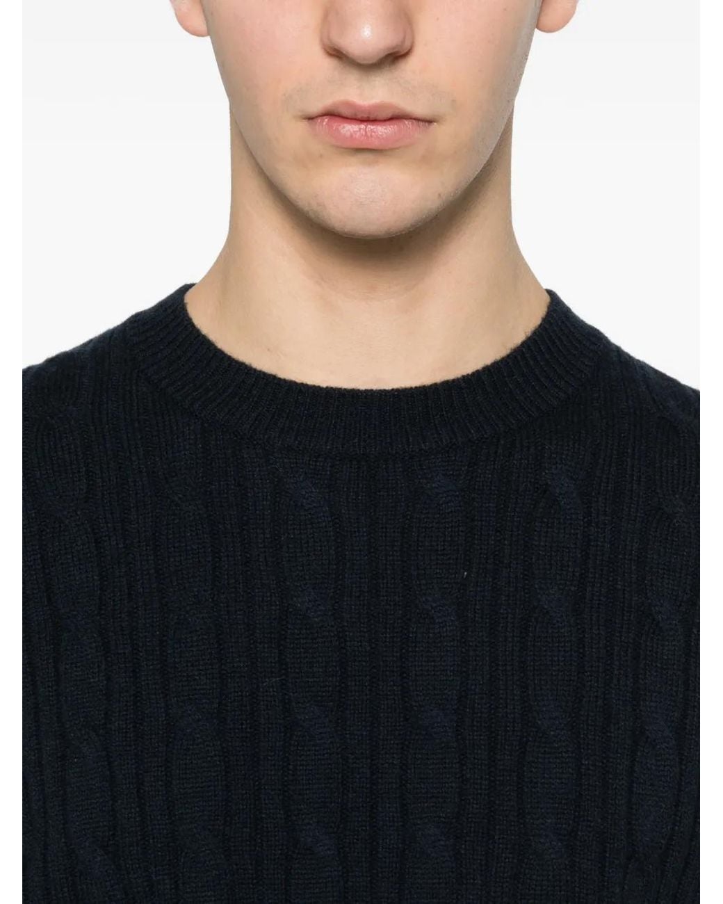 Boss Black Cable-Knit V-Neck Sweater for men