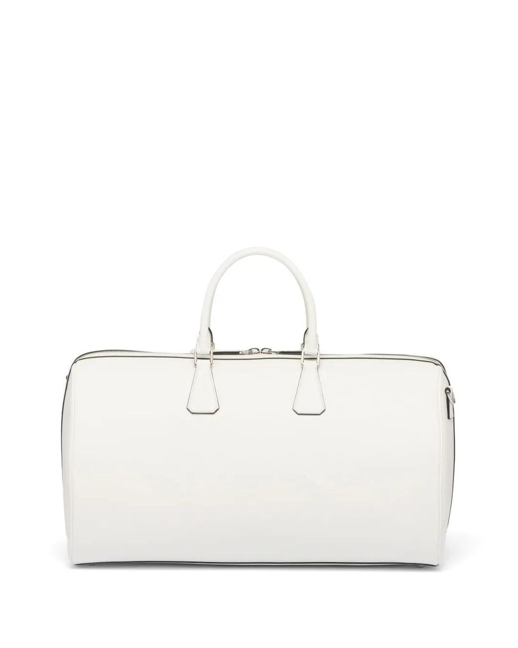 Prada White Triangle-Logo Leather Duffle Bag