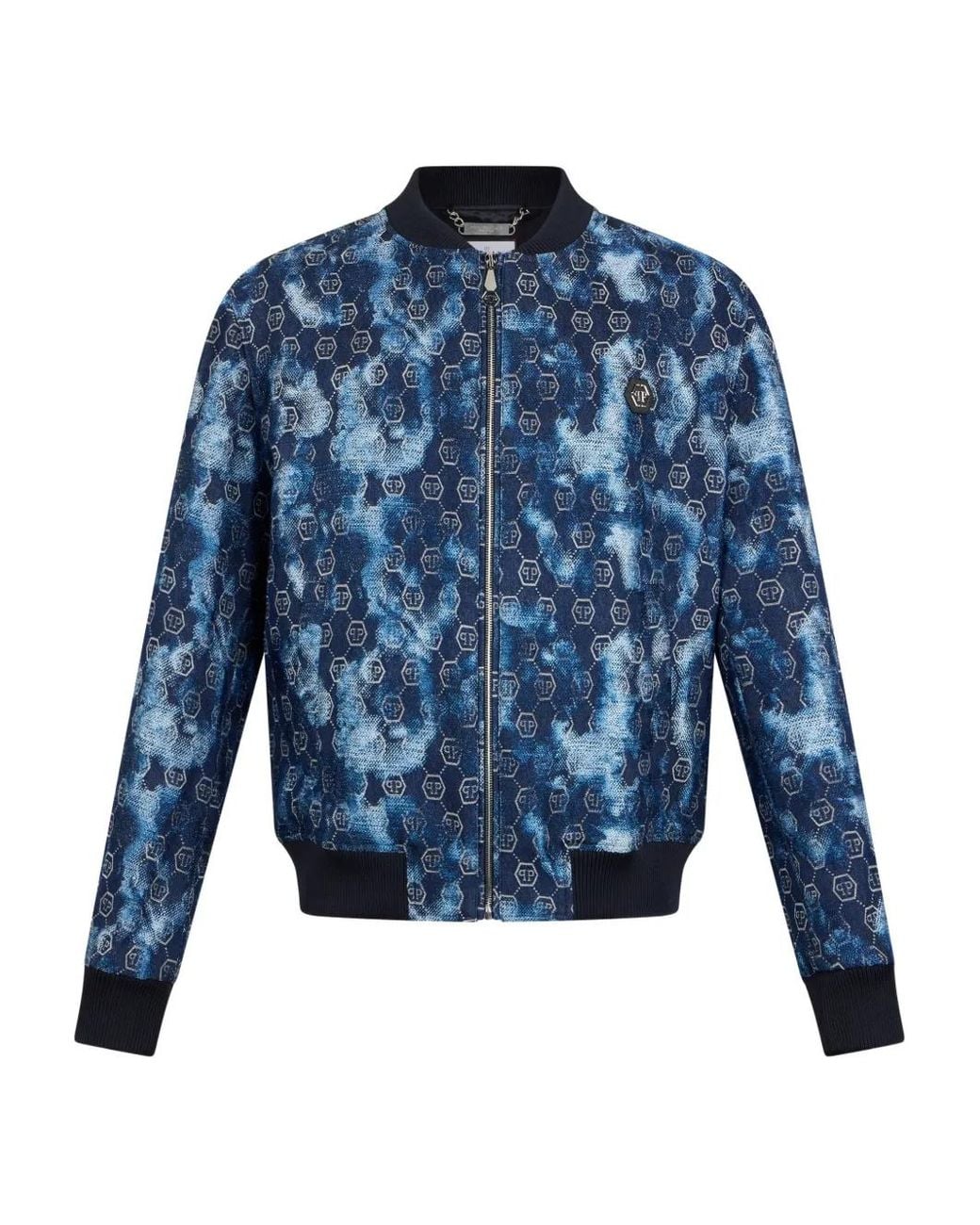 Chaqueta Bómber Con Monograma En Jacquard Philipp Plein de hombre de color Blue