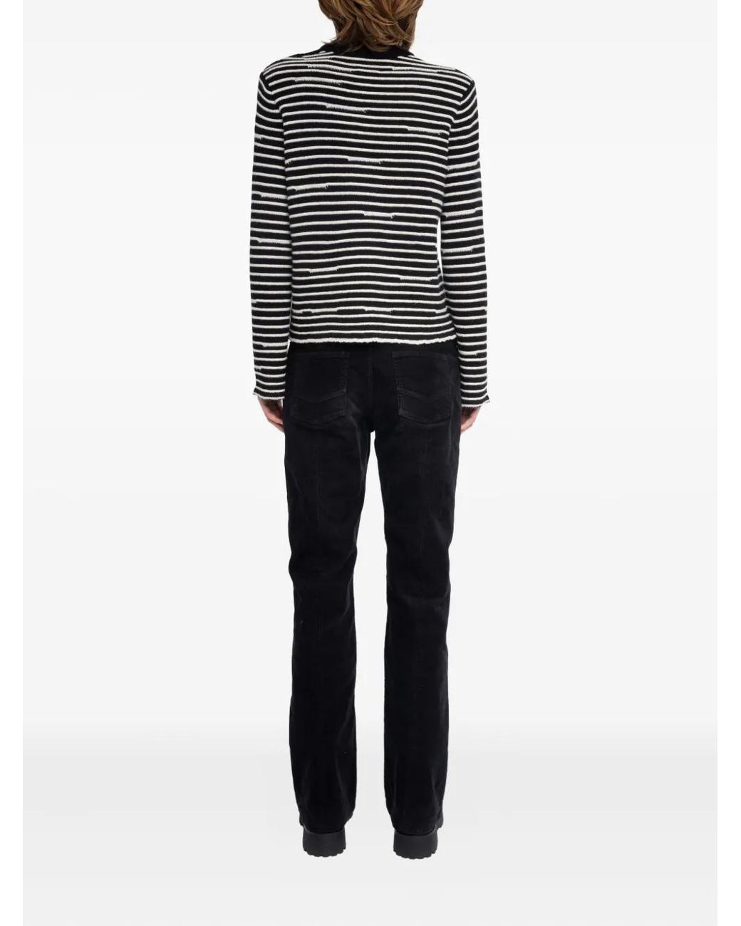 Zadig & Voltaire Black Spiky Striped Button-Detailed Sweater