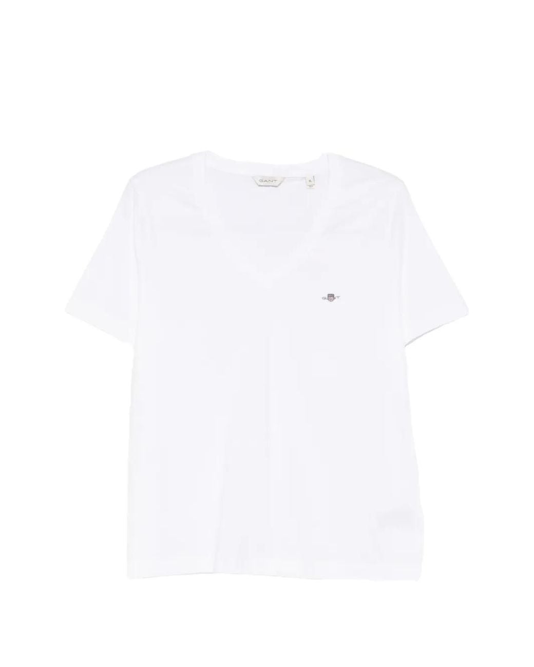Gant White V-Neck Logo T-Shirt
