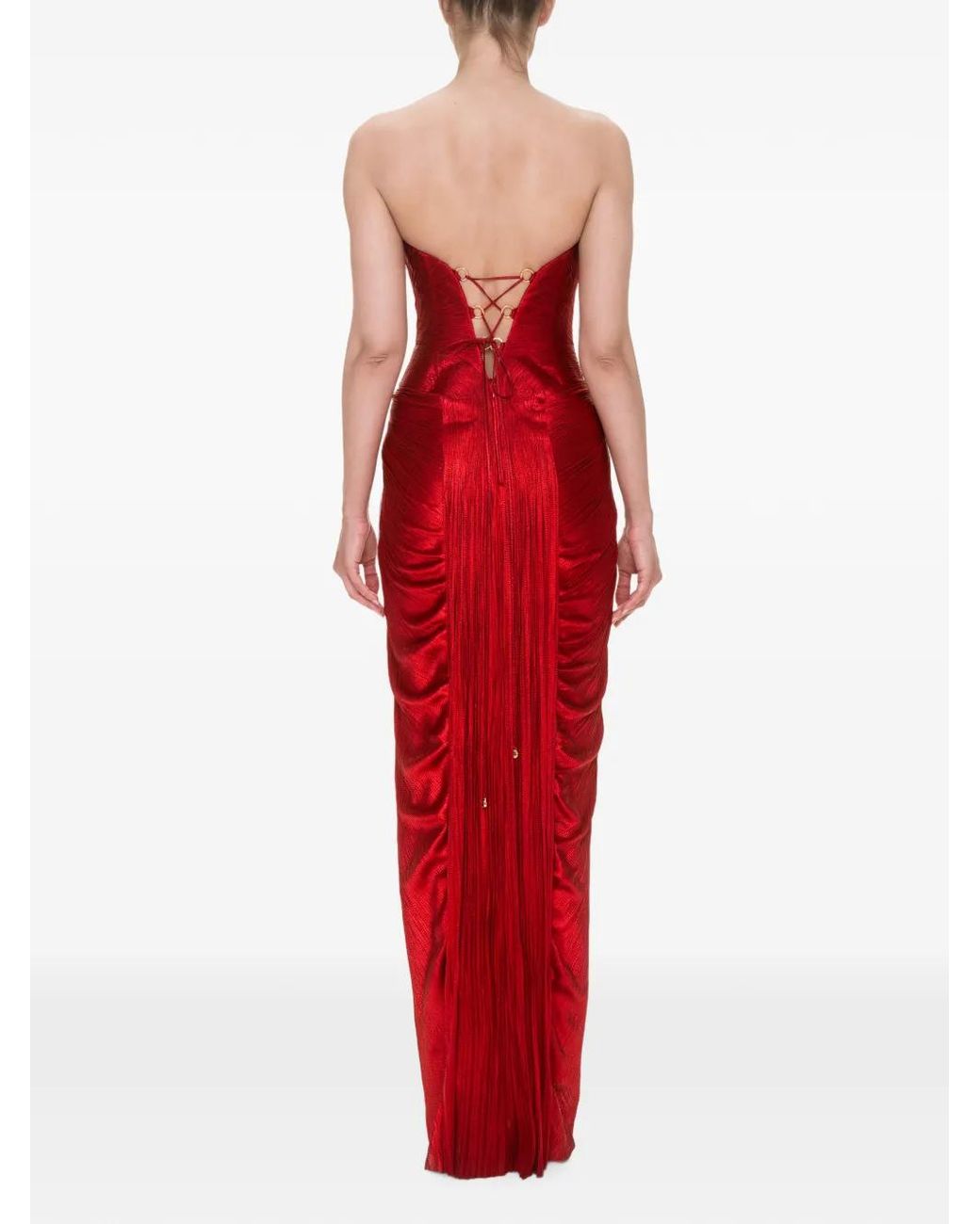 Maria Lucia Hohan Red Noor Pleated Lace-Up Maxi Dress